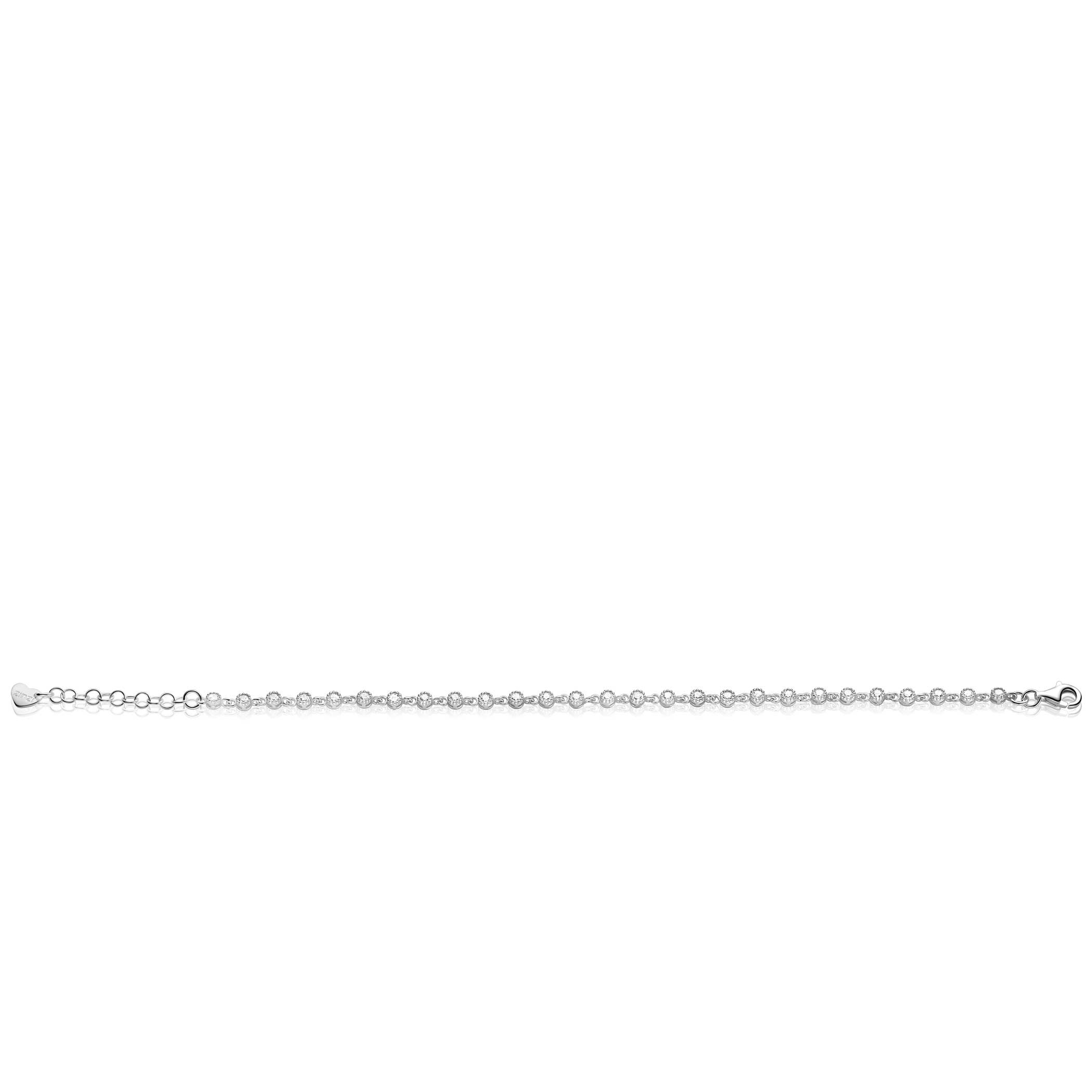ZINZI zilveren armband met een speelse rij witte zirkonia’s in ronde zetting 3mm breed ZIA2893