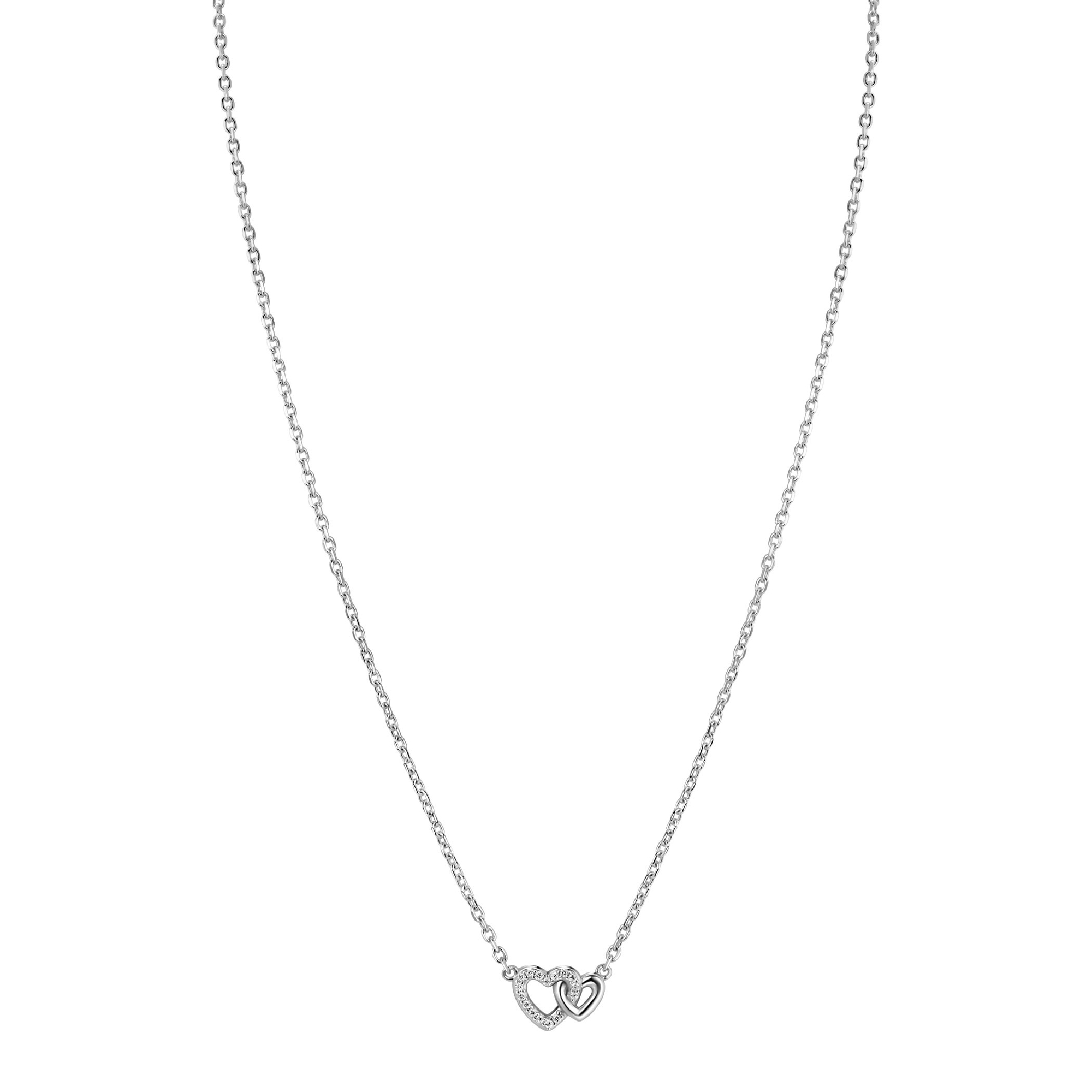 ZINZI zilveren ketting 42–45cm met verbonden hartjes, witte zirkonia's ZIC2493