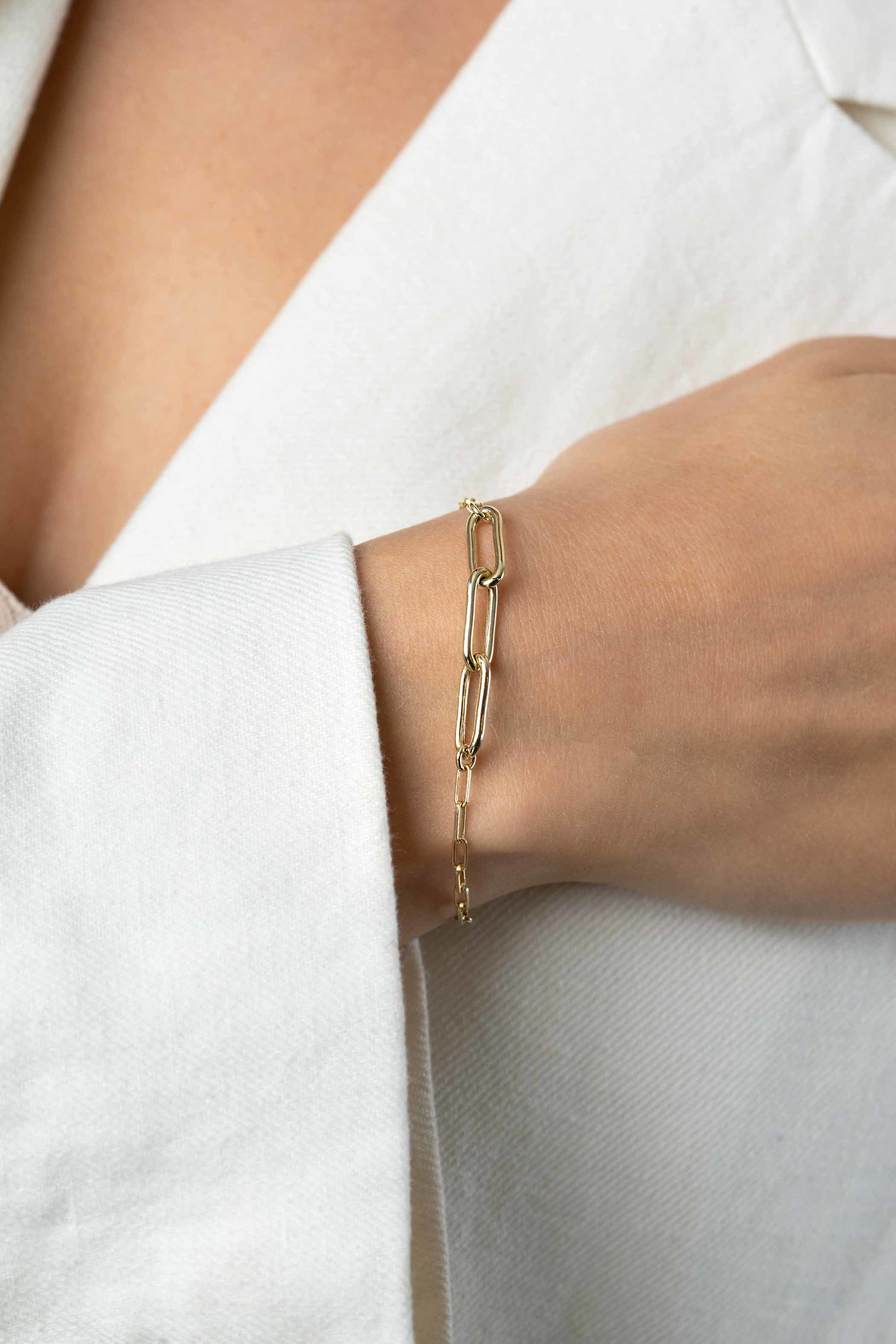 ZINZI Gold Plated Sterling Silver Chain Bracelet with 3 Large Oval Chains 16,5-19,5cm ZIA2522