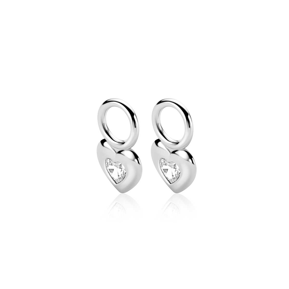 ZINZI zlv. oorbedels hart met hart zirconia
