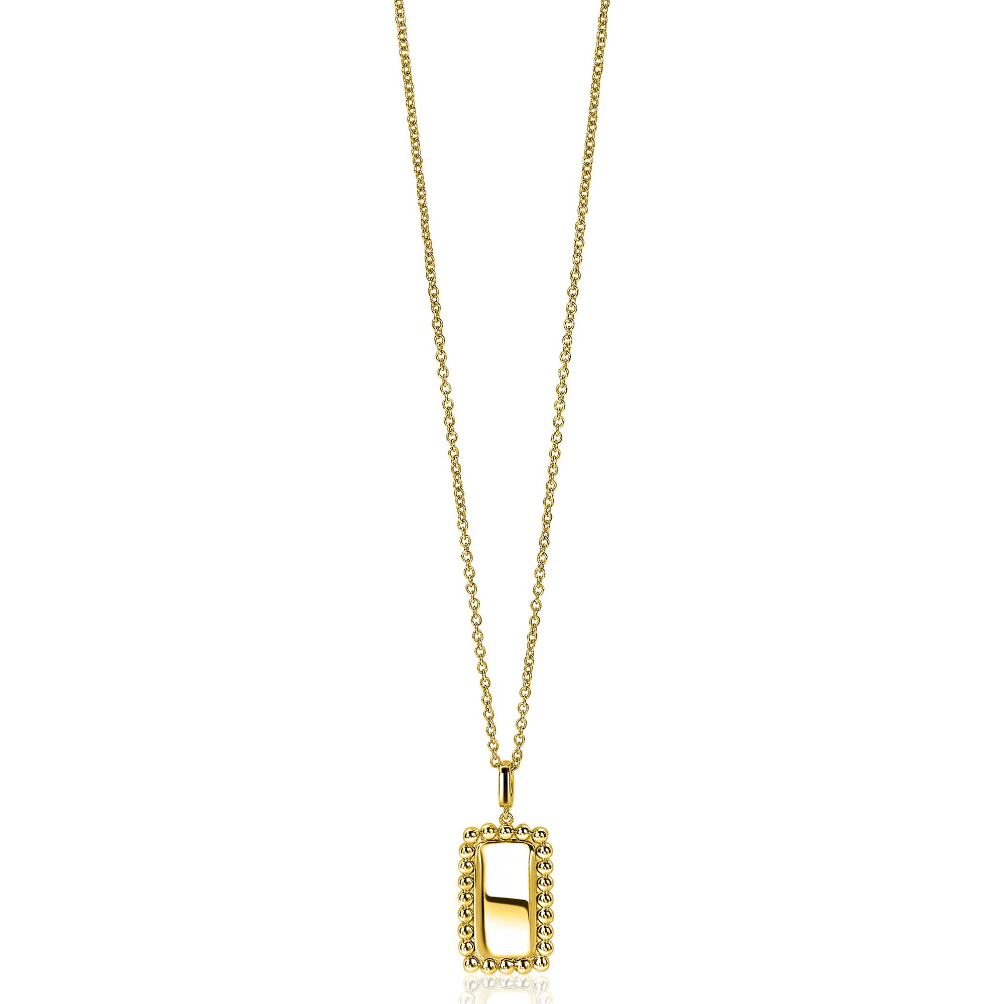 26mm ZINZI Gold Plated Sterling Silver Pendant Rectangle White Beads Edge ZIH1976G