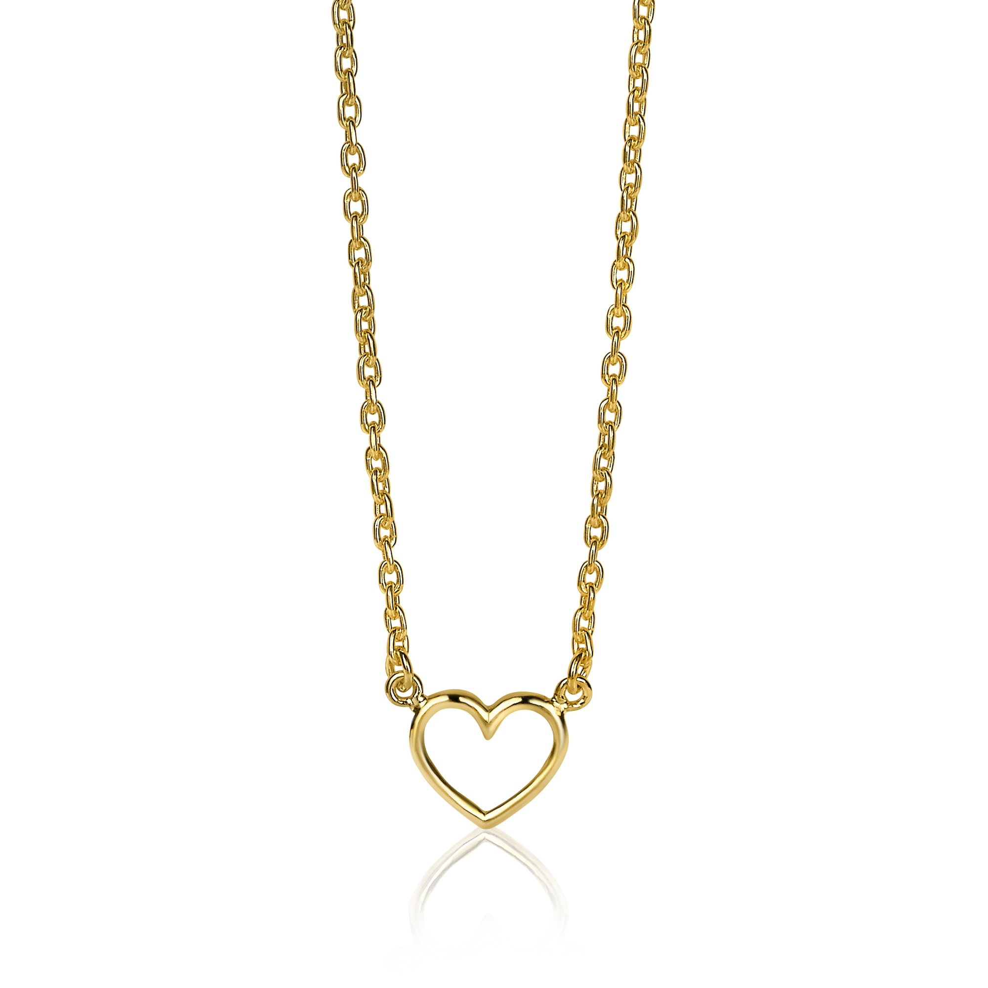 ZINZI zilveren ketting geel verguld open hartje 40-43cm ZIC1420G