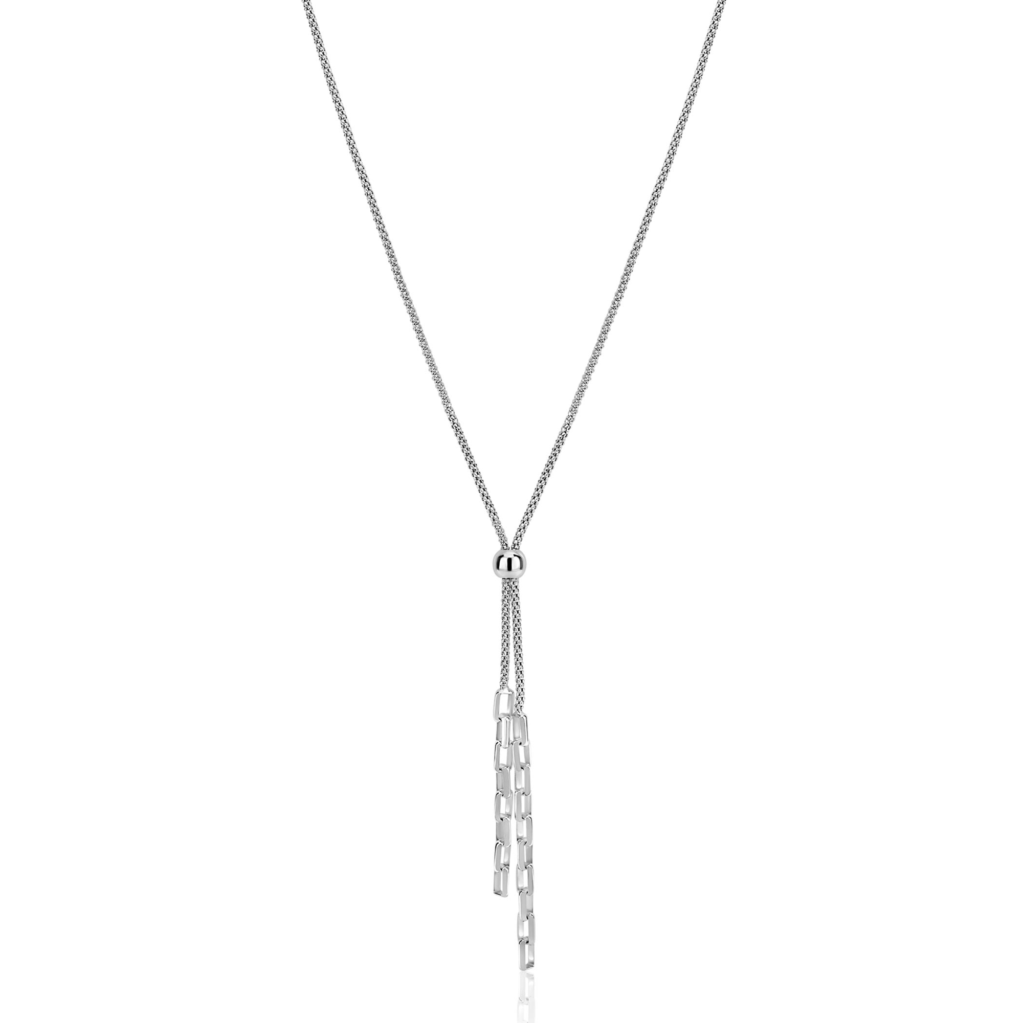 ZINZI zilveren Y-collier 43–46cm met popcorn schakel en twee bungelende kettinkjes ZIC2710