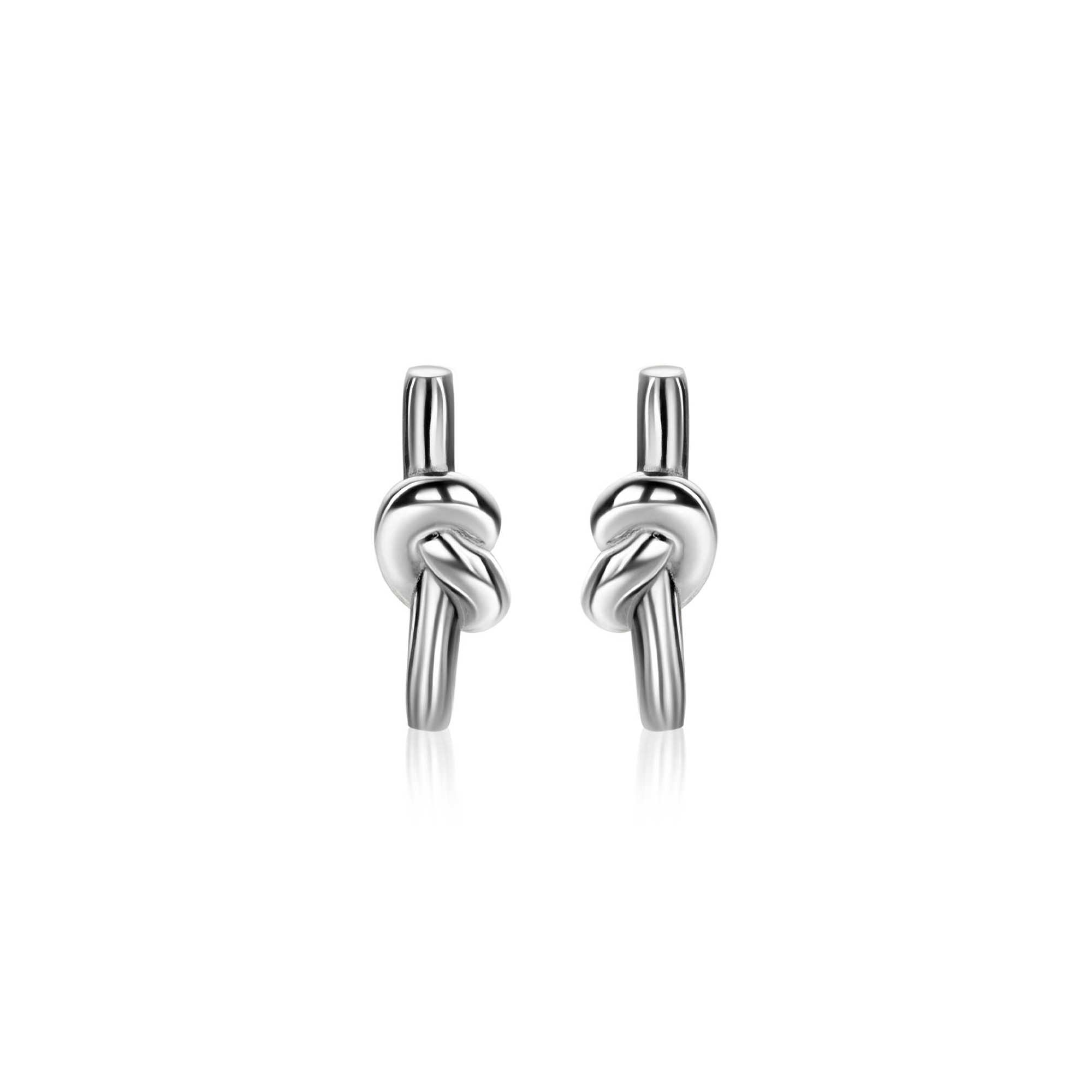 13mm ZINZI silver stud earrings with bar and shiny knot ZIO2613