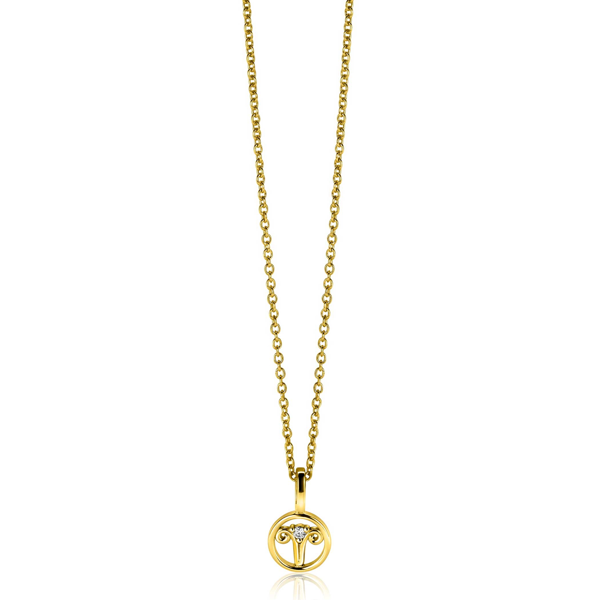 9mm ZINZI gold plated zilveren Ram sterrenbeeldhanger bezet met witte zirconia ZIHY-RAM (zonder collier)