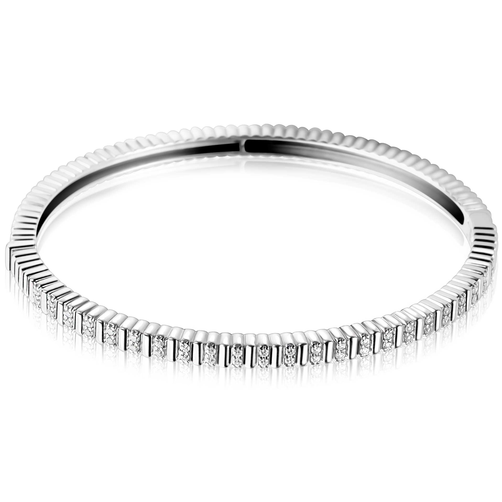 ZINZI zilveren bangle armband 4mm breed, bezet met witte zirkonia's 60mm ZIA2686
