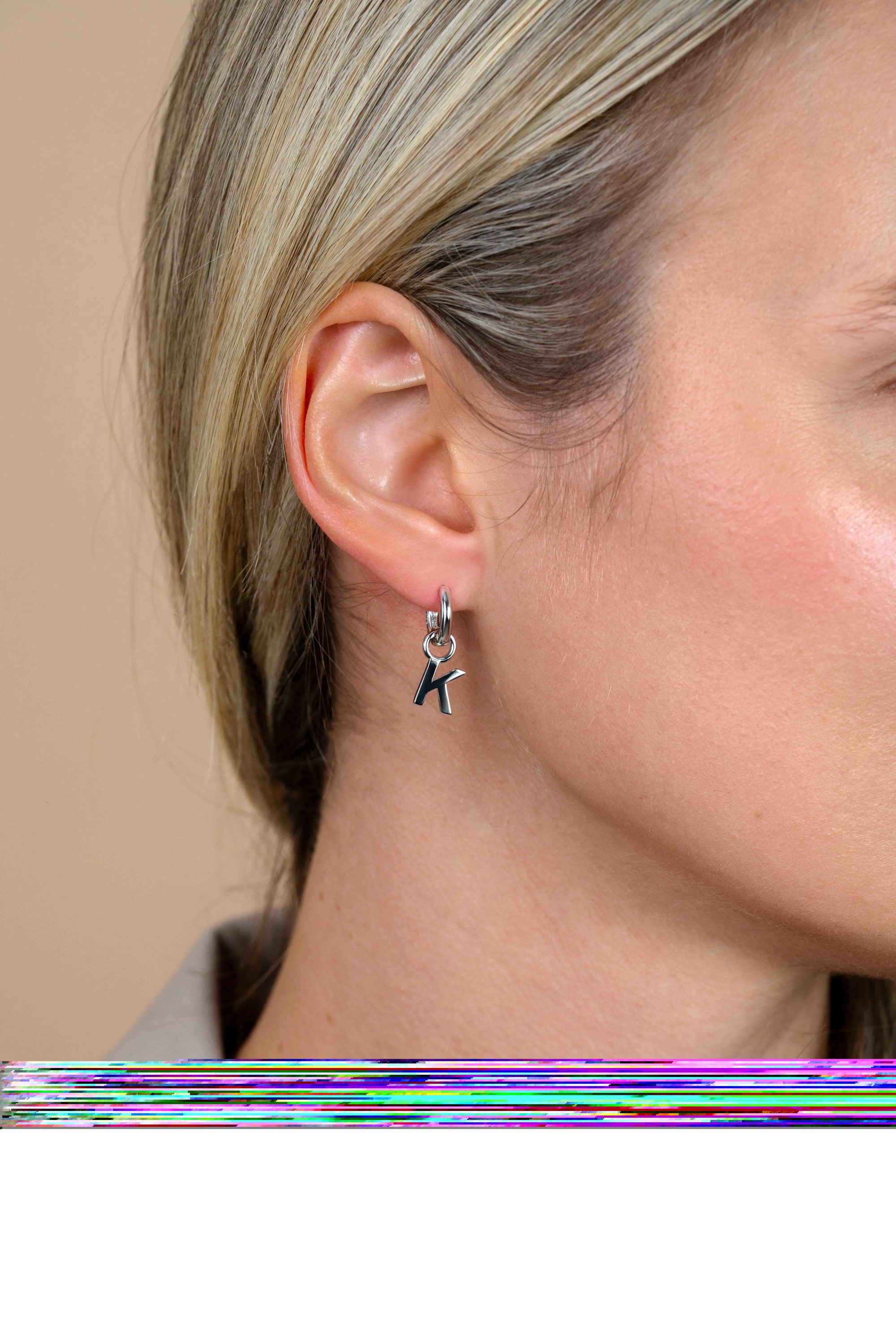 ZINZI Sterling Silver Letter Earrings Pendant K price per piece ZICH2144K (excl. hoop earrings)