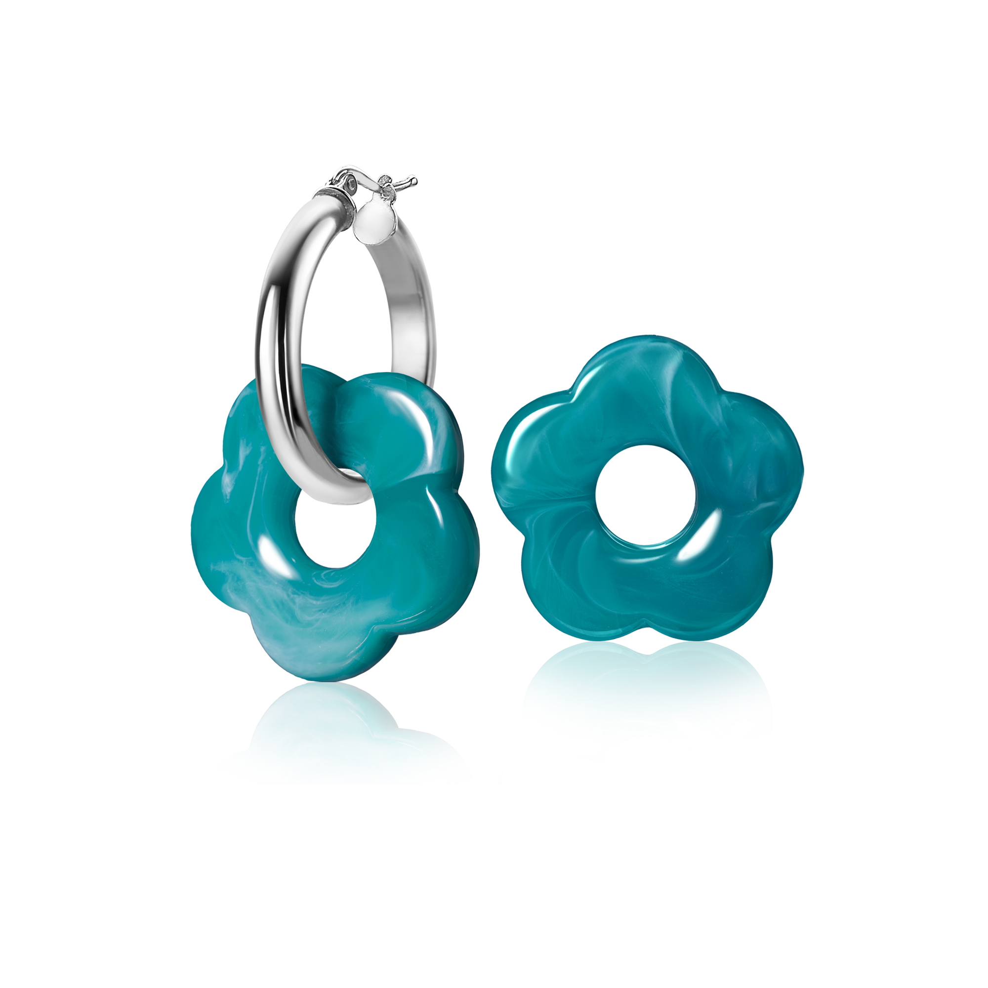 26mm oorbedels bloem turquoise kunststof ZICH2720T