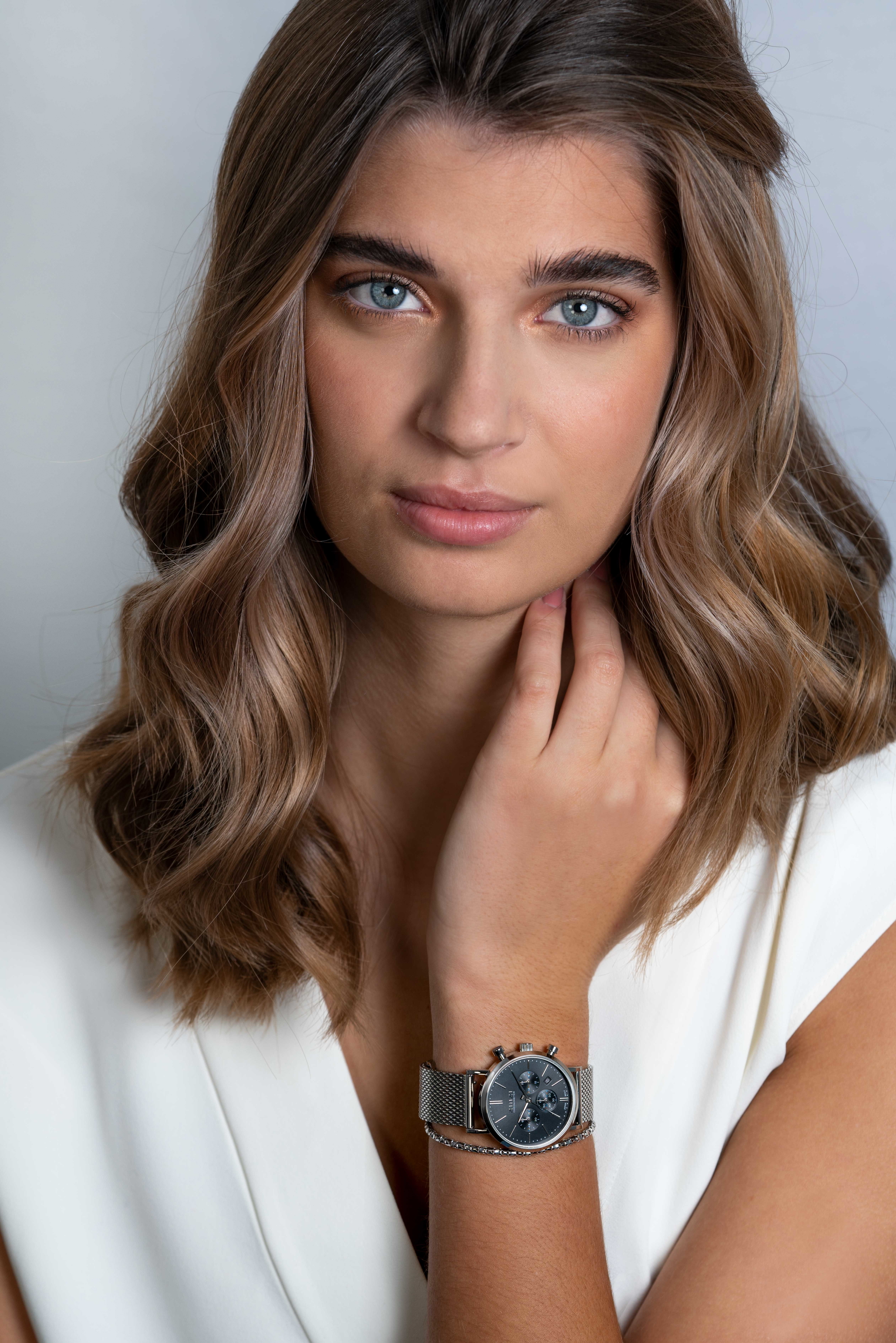 ZINZI horloge CHRONOGRAPH 34mm zwarte wijzerplaat met datum en chronometers, stalen kast, stalen mesh band 18mm ZIW1501
