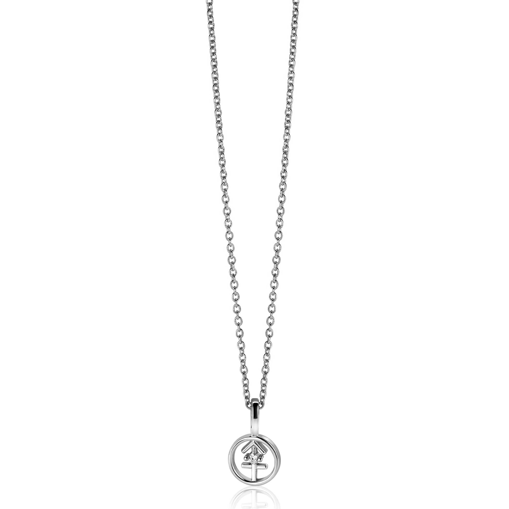9mm ZINZI zilveren Boogschutter sterrenbeeldhanger bezet met witte zirconia ZIH-BOO (zonder collier)