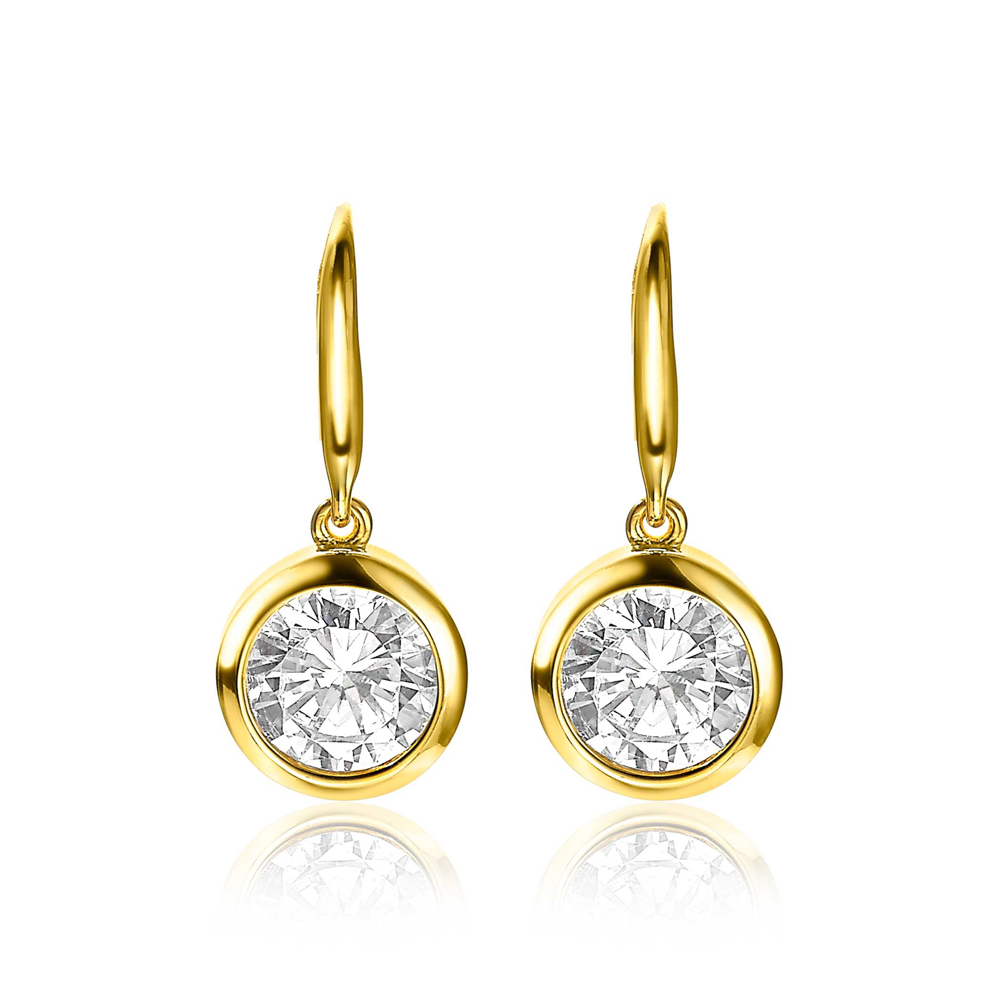 11mm ZINZI Gold Plated Sterling Silver Drop Earrings White Zirconia ZIO2