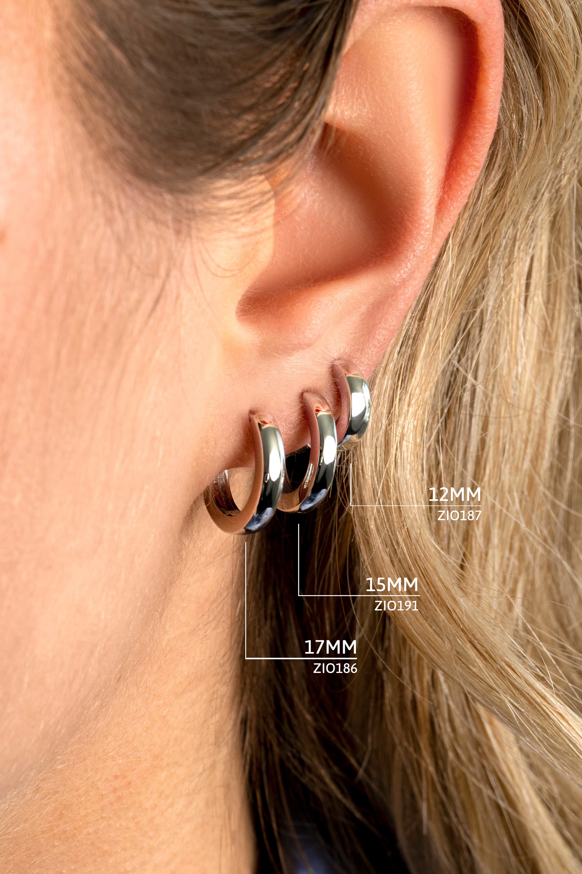 17mm ZINZI Sterling Silver Hoop Earrings 17x3mm ZIO186