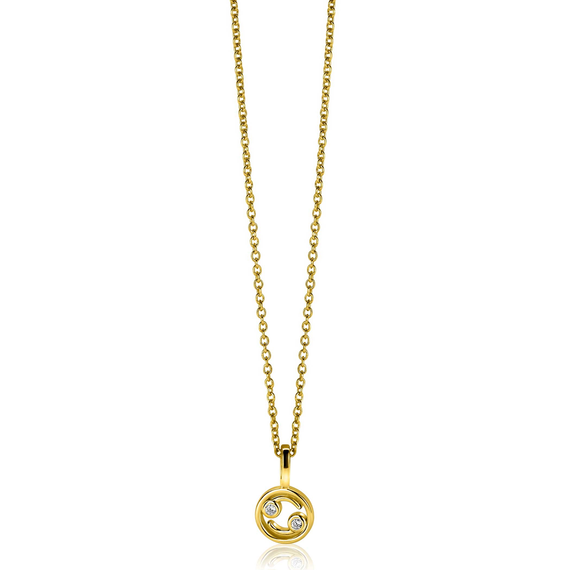 9mm ZINZI gold plated zilveren Kreeft sterrenbeeldhanger bezet met witte zirconia ZIHY-KRE (zonder collier)