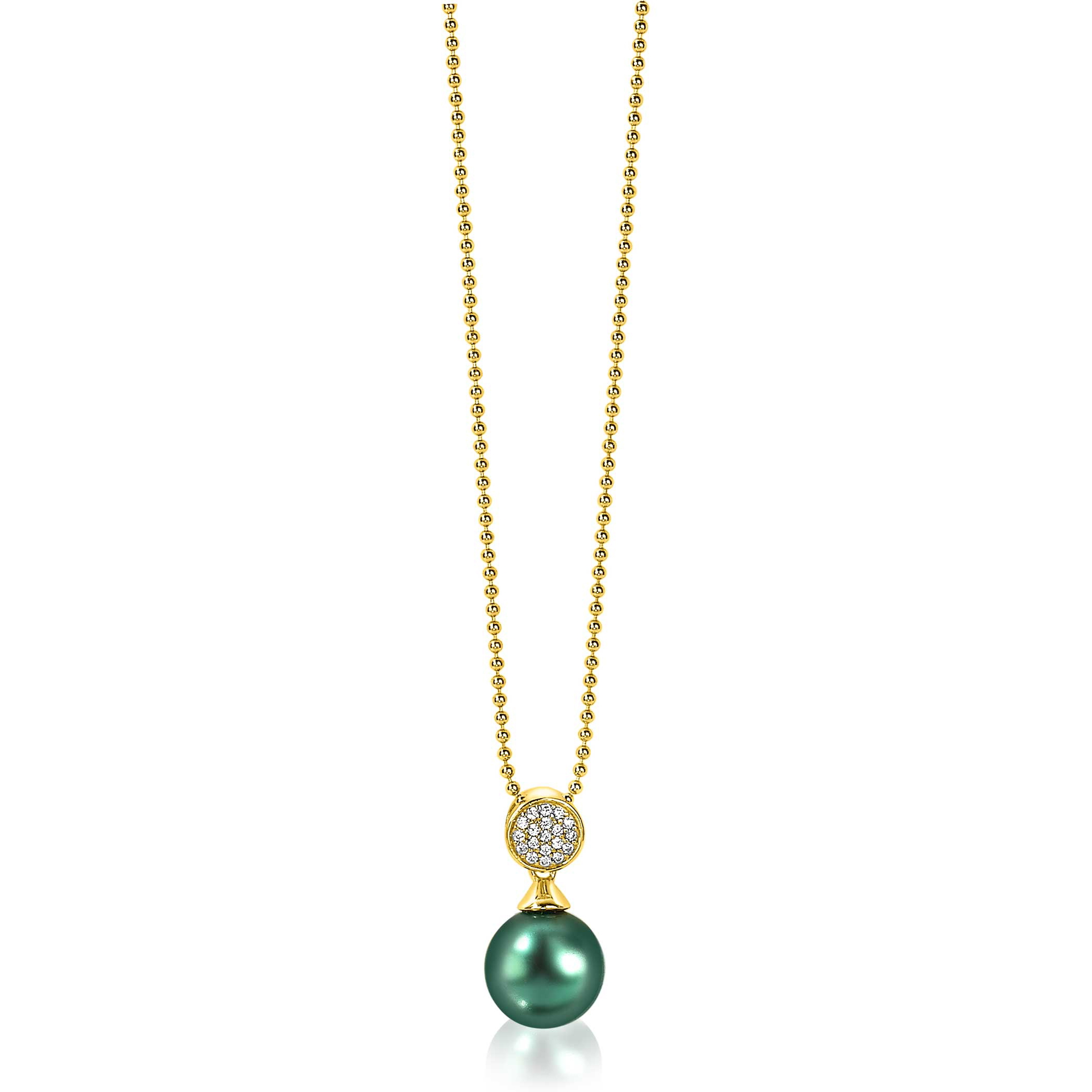 ZINZI zilveren parelhanger geelverguld 18mm witte zirconia's groene parel ZIH1151GG (zonder collier)