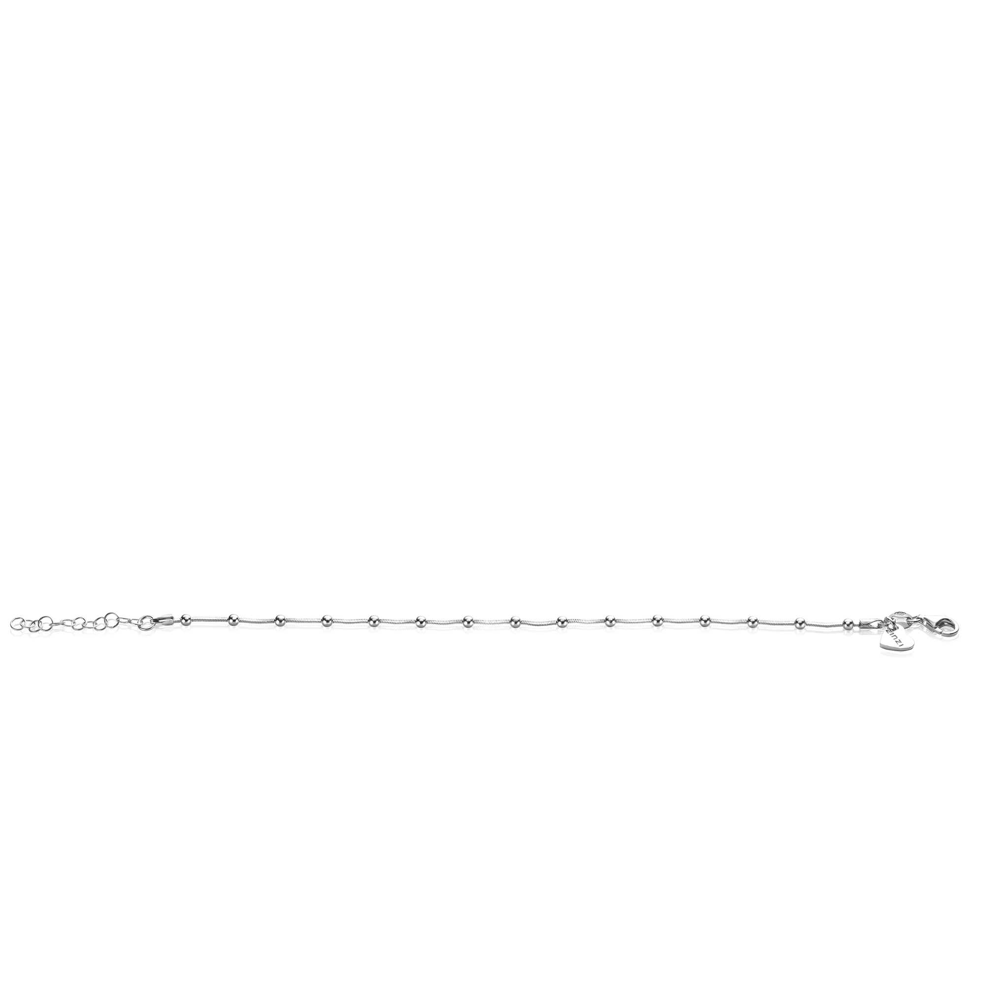 ZINZI Sterling Silver Snake Chain Bracelet with Square Cut Chains and 15 Refined Shiny Beads 17-20cm ZIA2471
