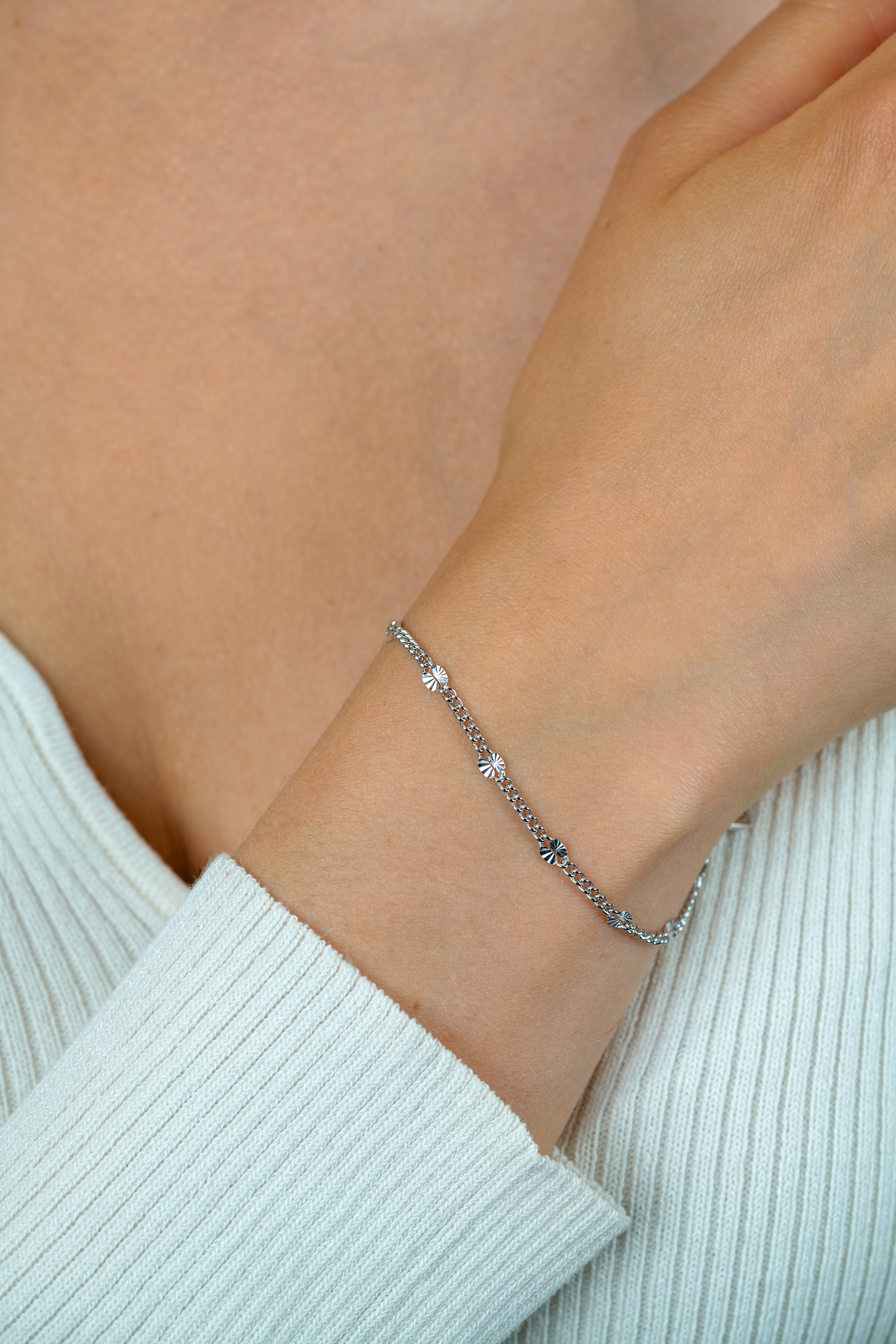 ZINZI zilveren gourmet schakelarmband met tien zonnestralen-plaatjes (3mm breed) ZIA2713