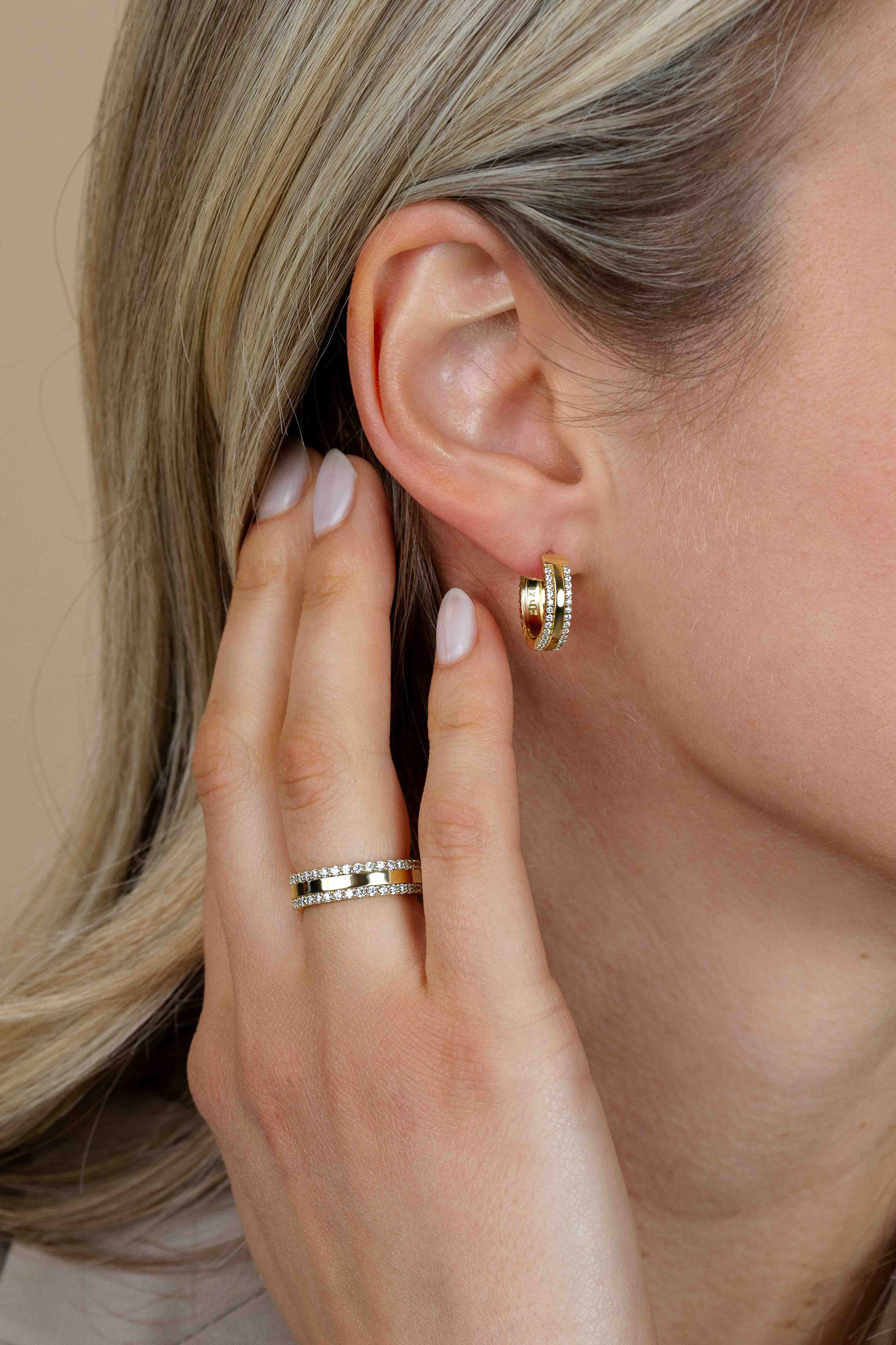16mm ZINZI Sterling Silver Gold plated Hoop Earrings White Zirconias ZIO2445Y