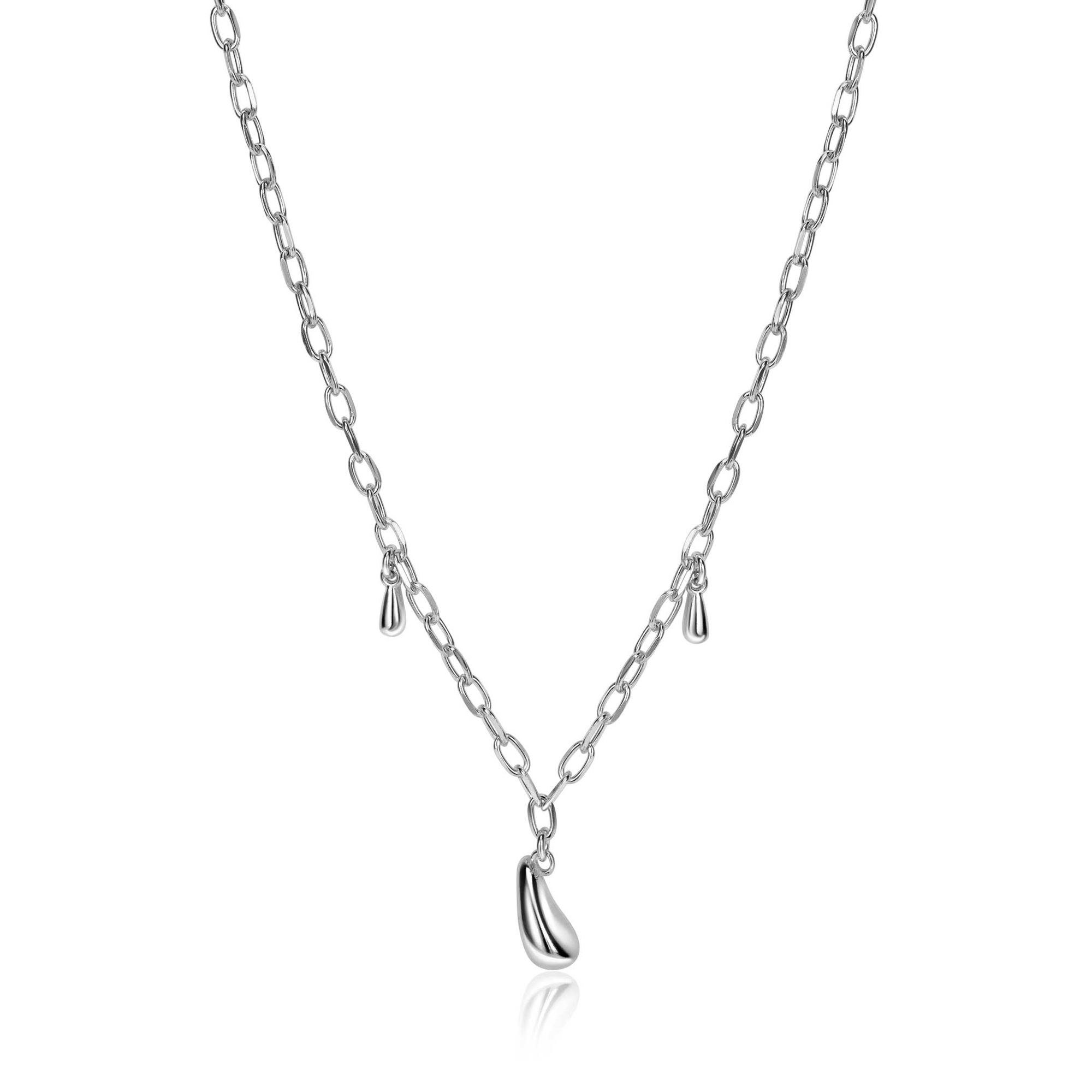 ZINZI zilveren schakel ketting met drie druppelvormige hangers 42-45cm ZIC-BF109