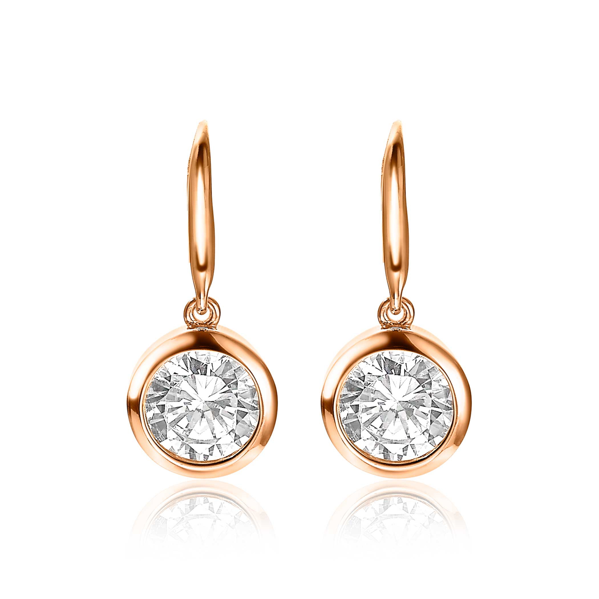 11mm ZINZI Rose Gold Plated Sterling Silver Drop Earrings White Zirconia ZIO3