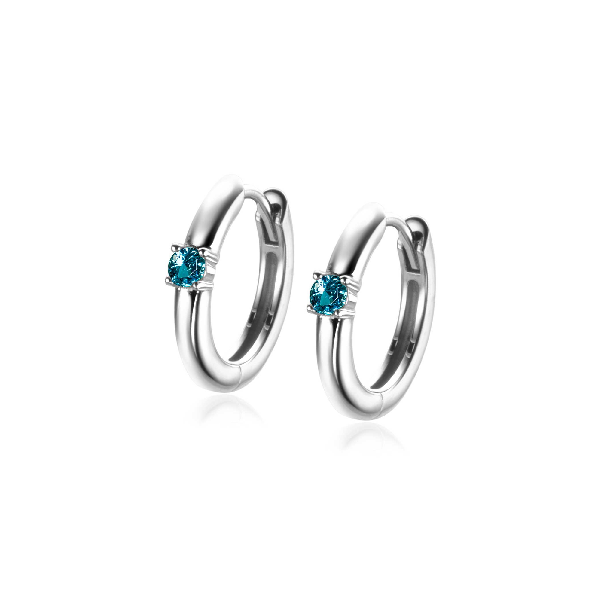 MAART oorringen 13mm zilver met geboortesteen blauw aquamarijn zirconia 
