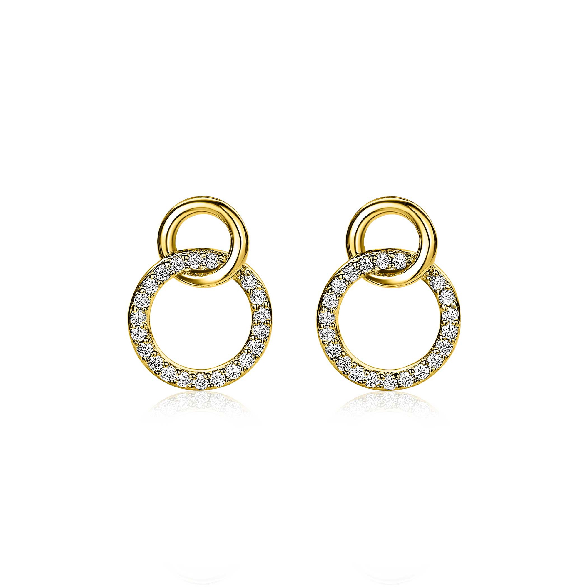 ZINZI Sterling Silver Gold Plated Stud Earrings 2 Open Connected Circles White ZIO1782Y