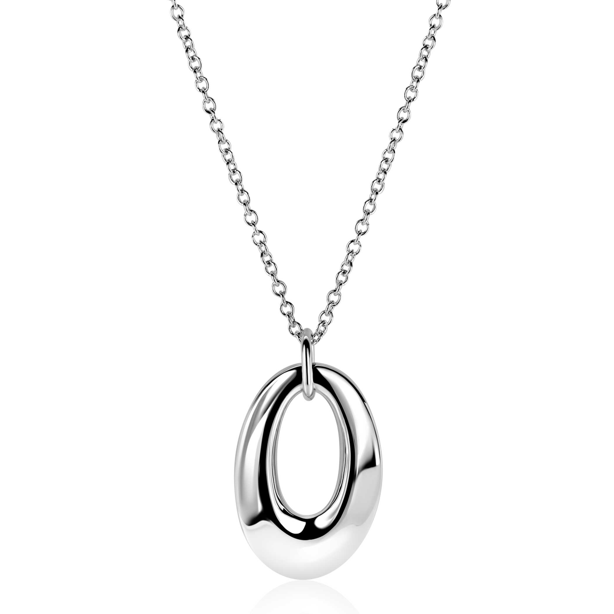 ZINZI zilveren ketting 45cm met grote open ovale hanger 35mm ZIC2787