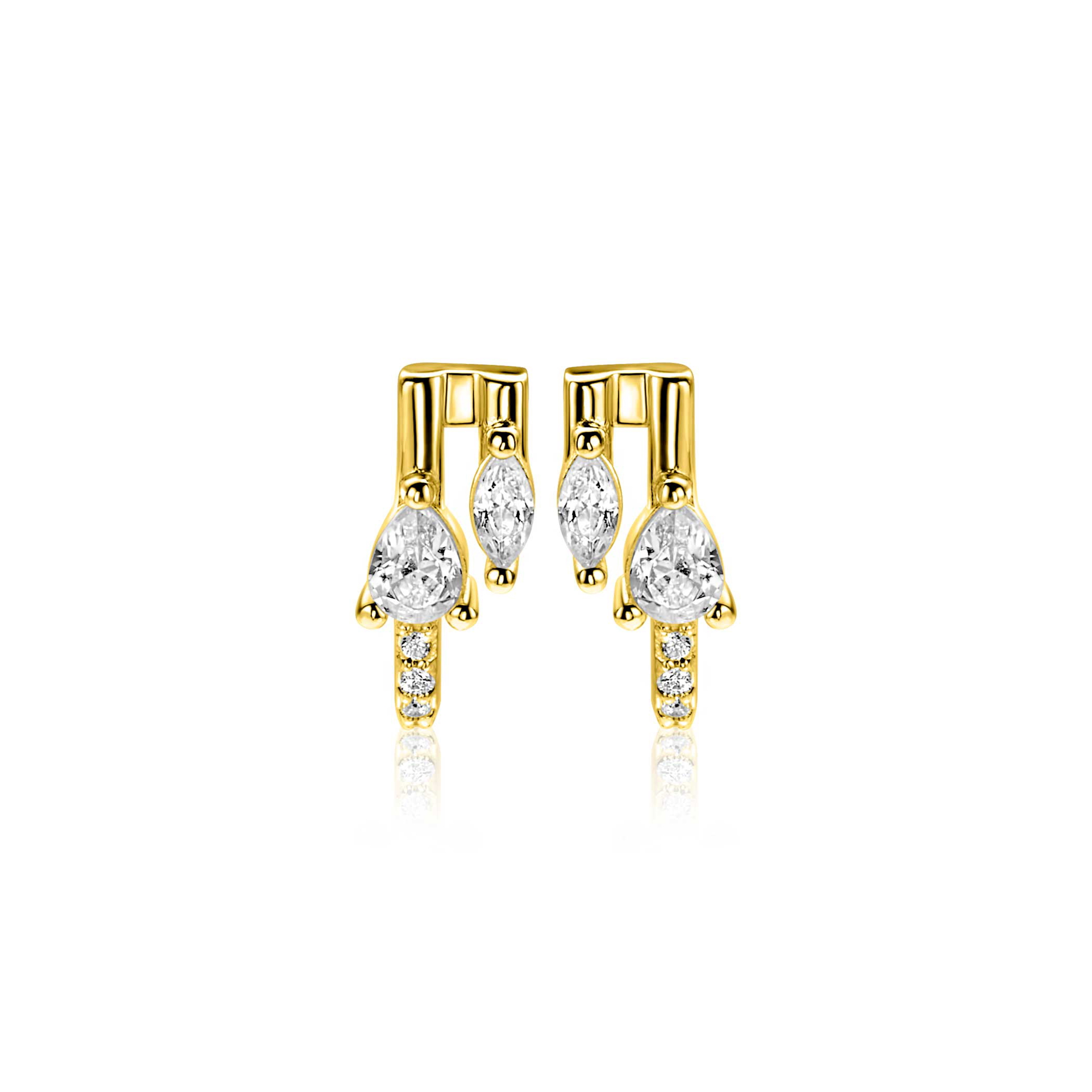 12mm ZINZI gold plated silver multi-look stud earrings with pear-shaped and oval white cubic zirconias ZIO2689Y