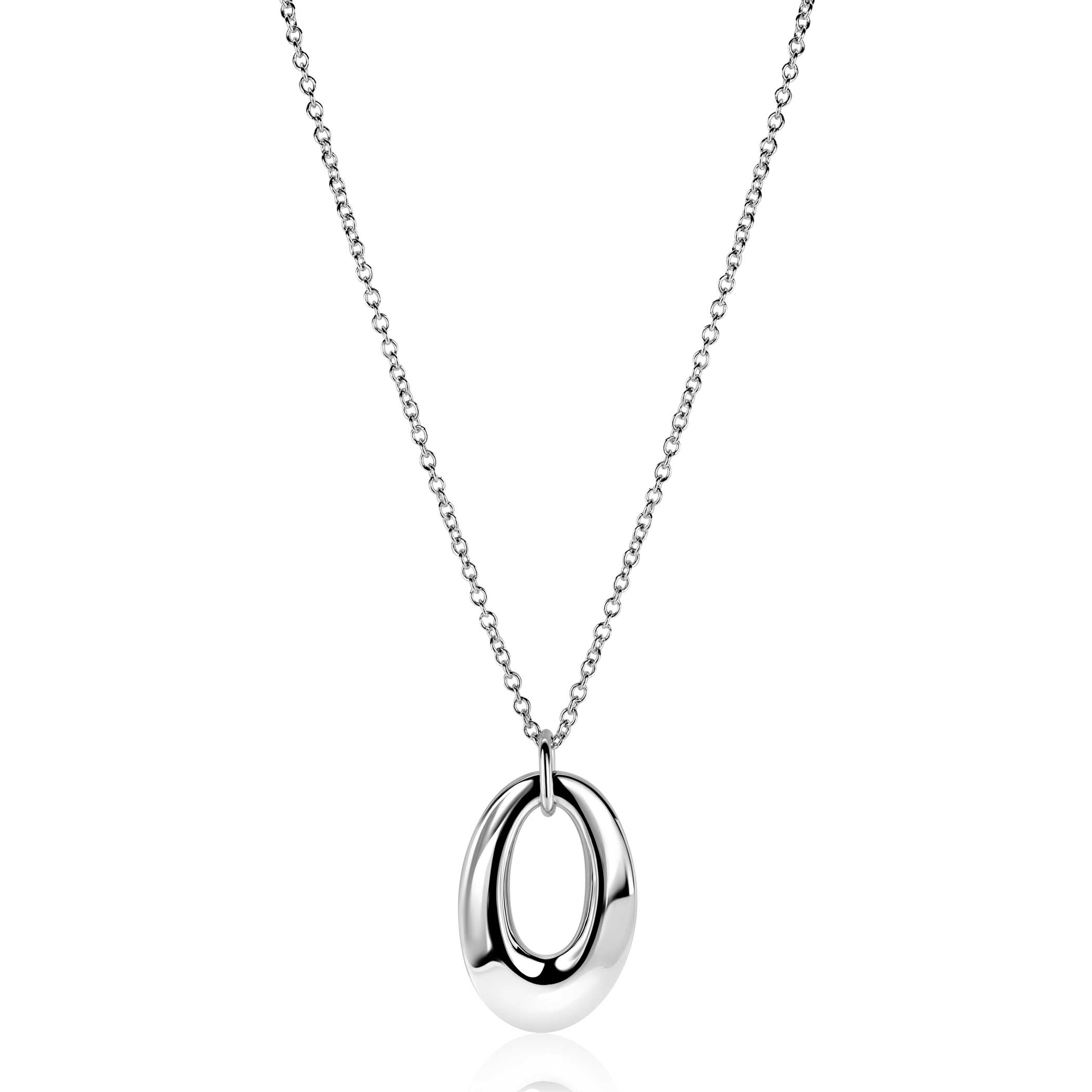 ZINZI zilveren ketting 45cm met grote open ovale hanger 35mm ZIC2787