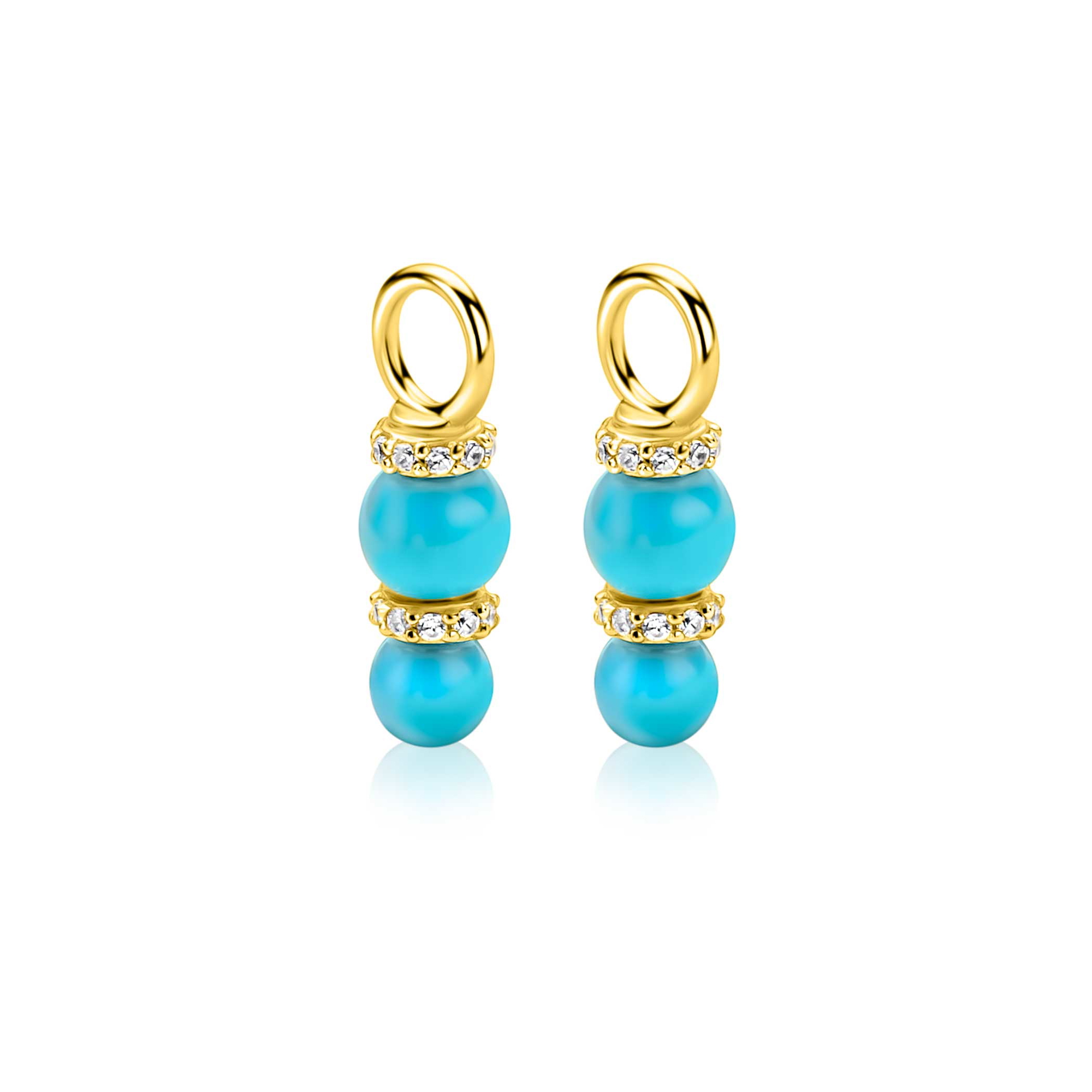 ZINZI zlv. oorbedels gg.verg. turquoise en zirconia's