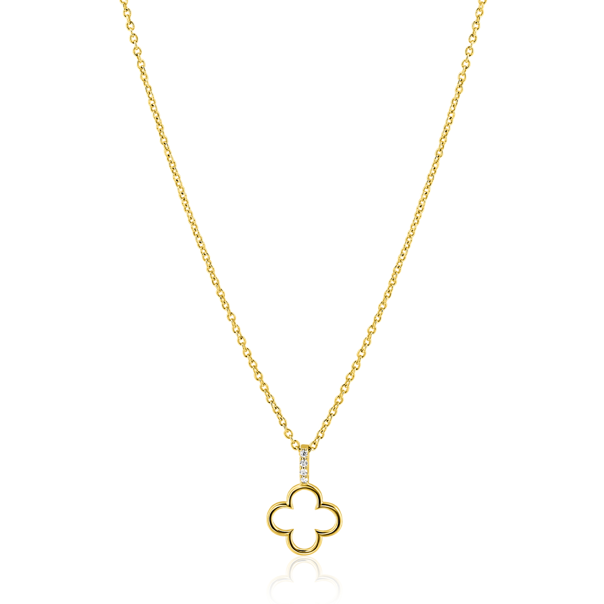 ZINZI gold plated zilveren ketting 42-45cm met open klaver hanger ZIC2743