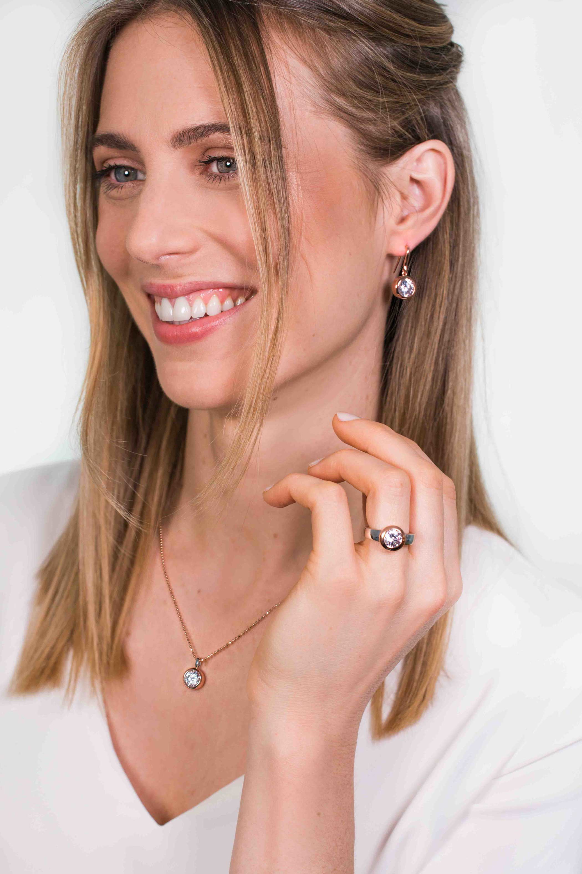 ZINZI Rose Gold Plated Sterling Silver Pendant Round White Zirconia ZIH3
