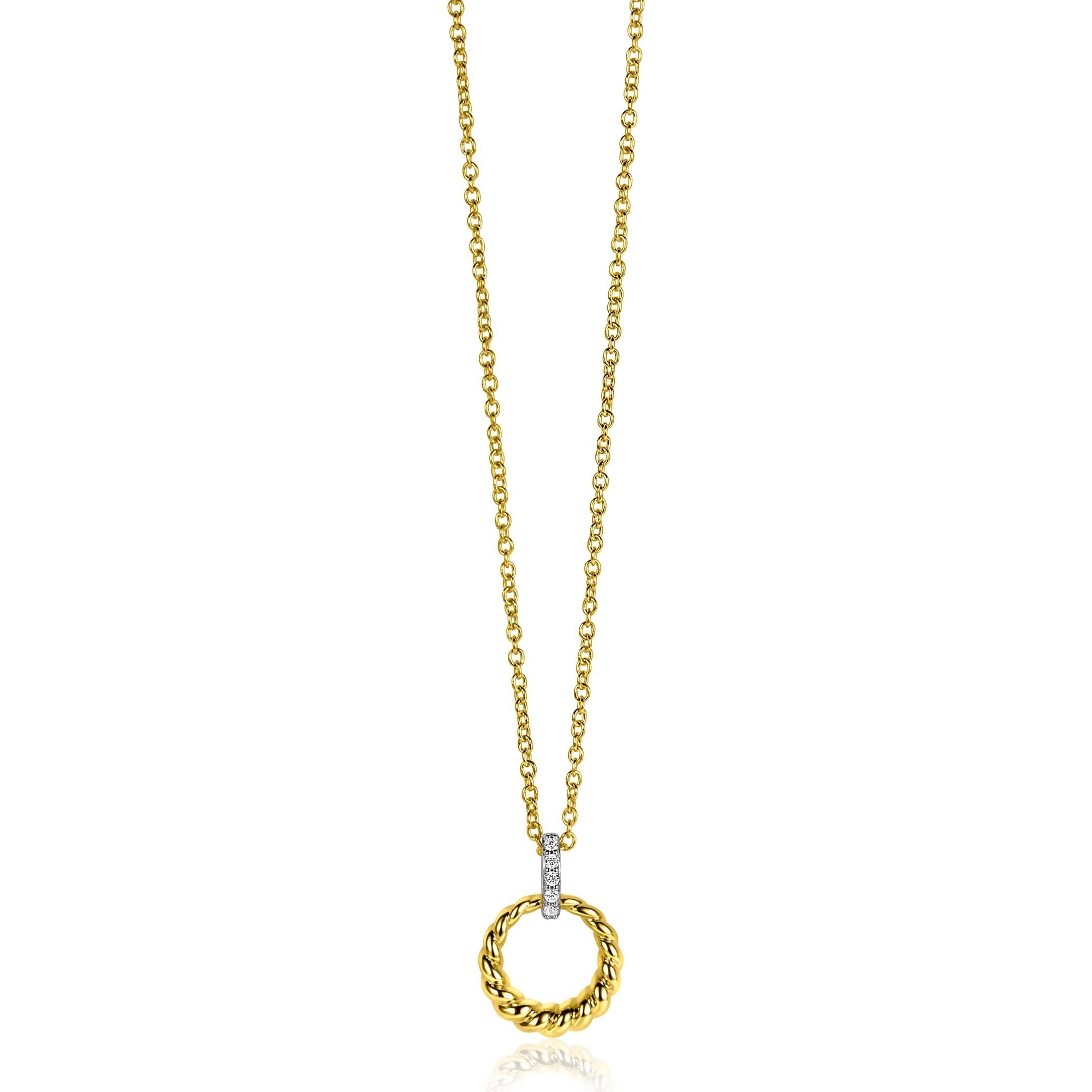 15mm ZINZI Sterling Silver Bicolor Round Pendant Twist Design Bail Set with White Zirconias ZIH2403Y (excl. necklace)