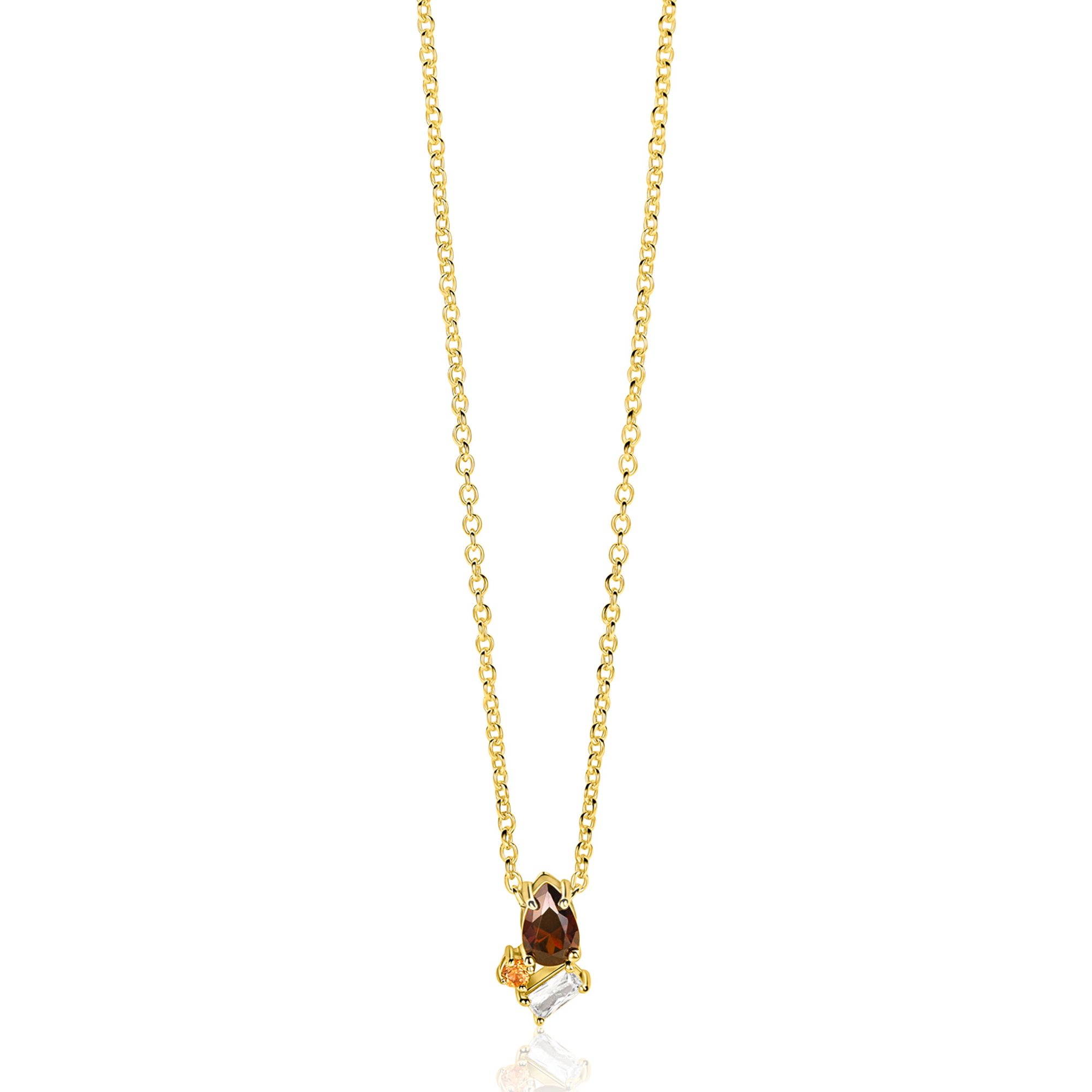 ZINZI gold plated zilveren ketting met stijlvolle hanger bezet met bruine, champagne en witte zirkonia's 42-45 cm ZIC-BF142
