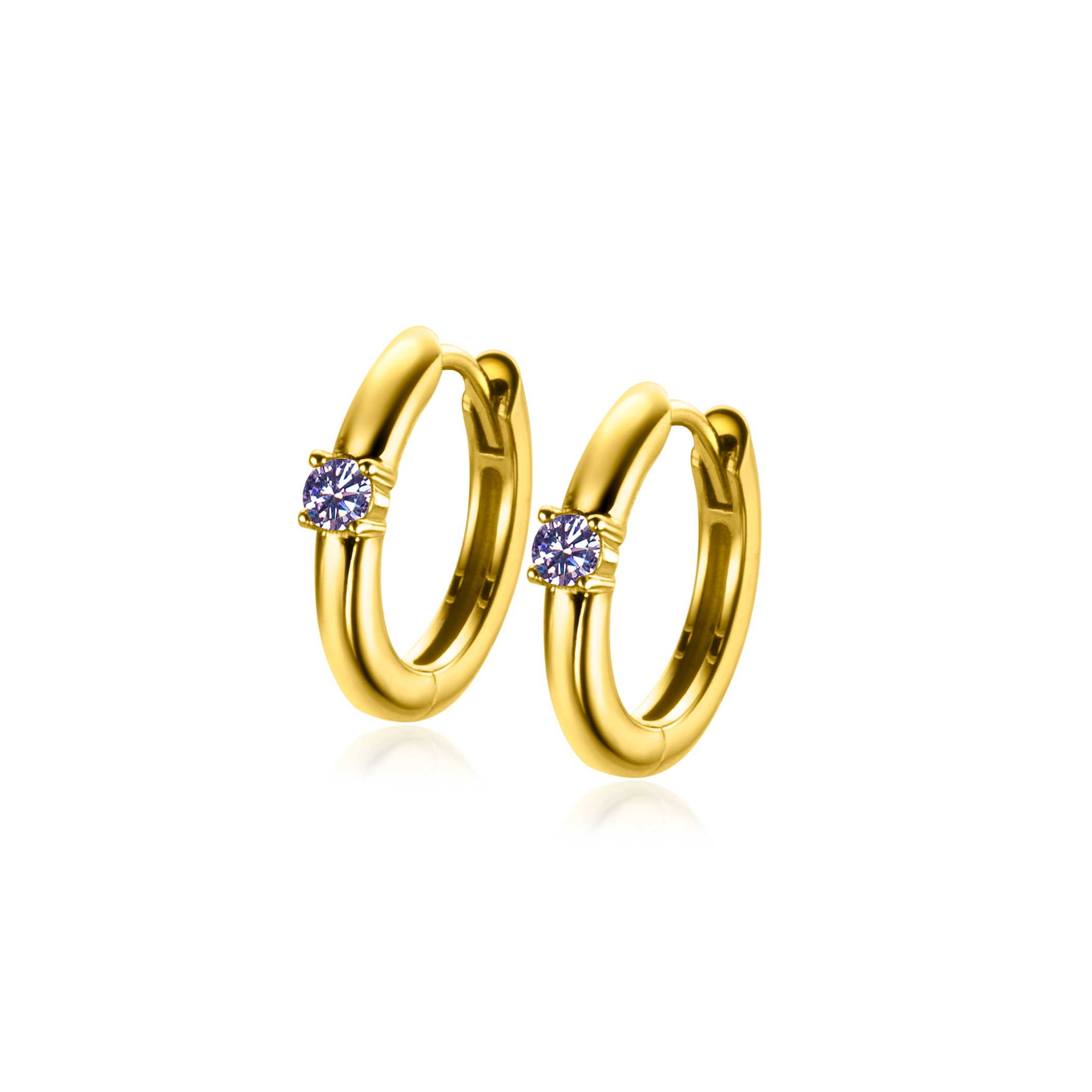 JUNI oorringen 13mm gold plated met geboortesteen licht paars amethist zirconia
