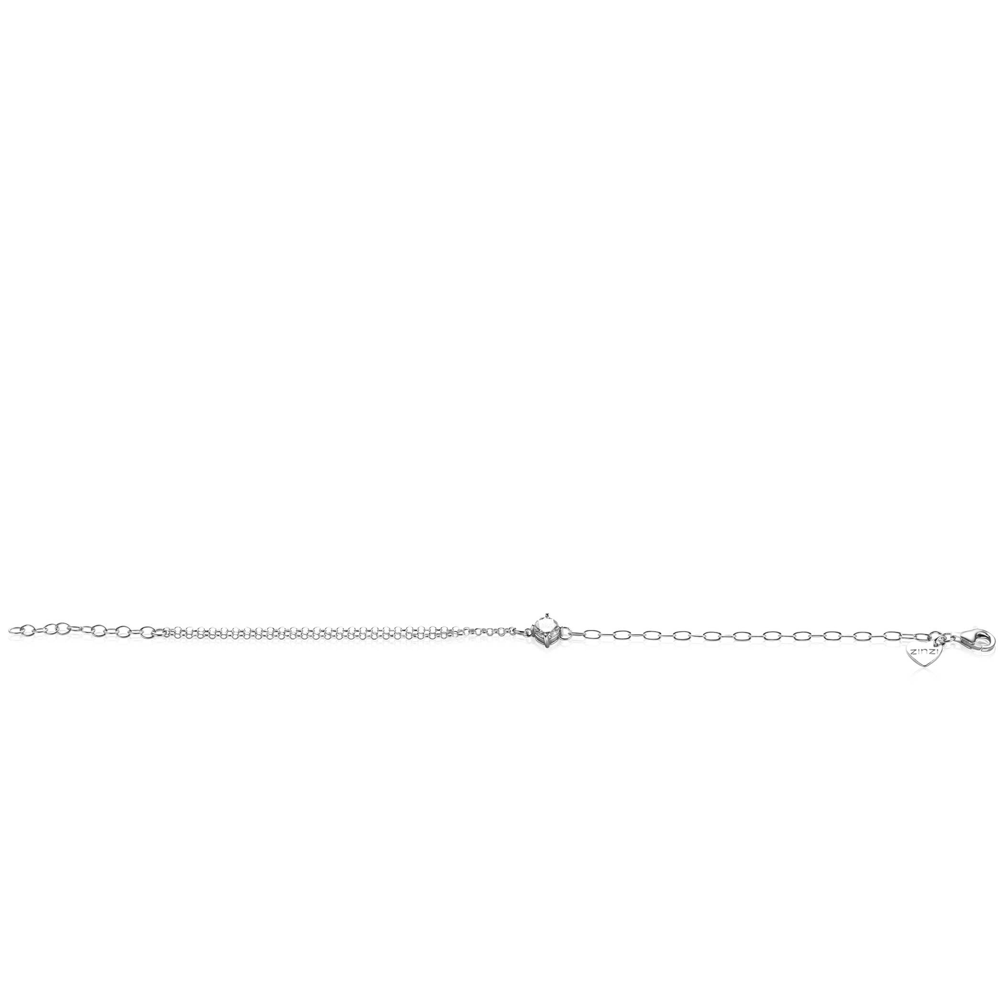 ZINZI silver multi-look bracelet with oval and rolo links, featuring a round white cubic zirconia in a prong setting 17-19cm ZIA2660