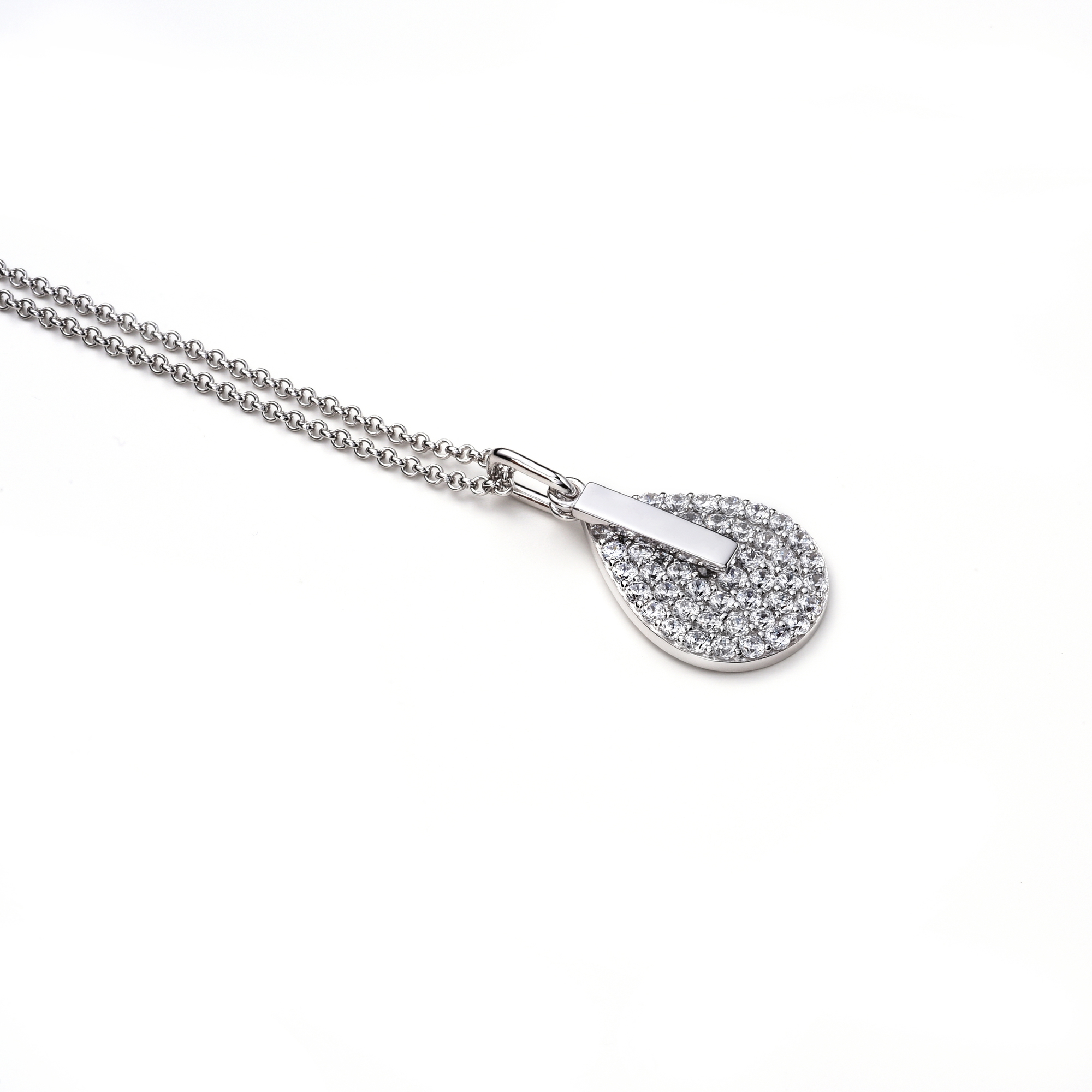 ZINZI zilveren ketting 45cm met hanger 14mm druppel staafje wit ZIC1573
