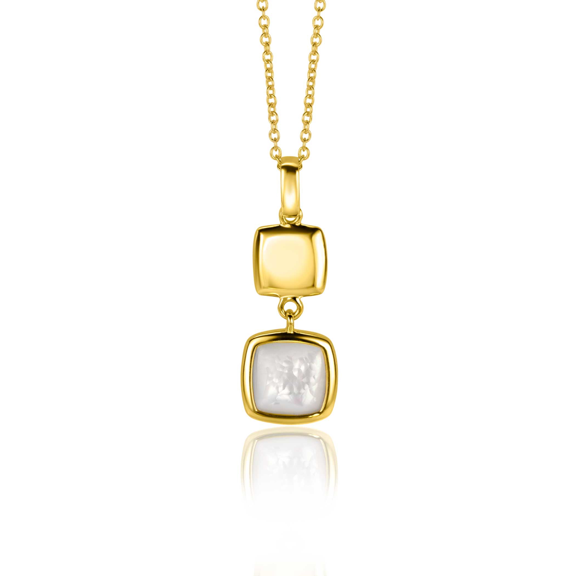 ZINZI zilveren tweezijdige hanger 14K geel verguld vierkant met zwarte onyx en wit parelmoer 30mm ZIH2257G (zonder collier)