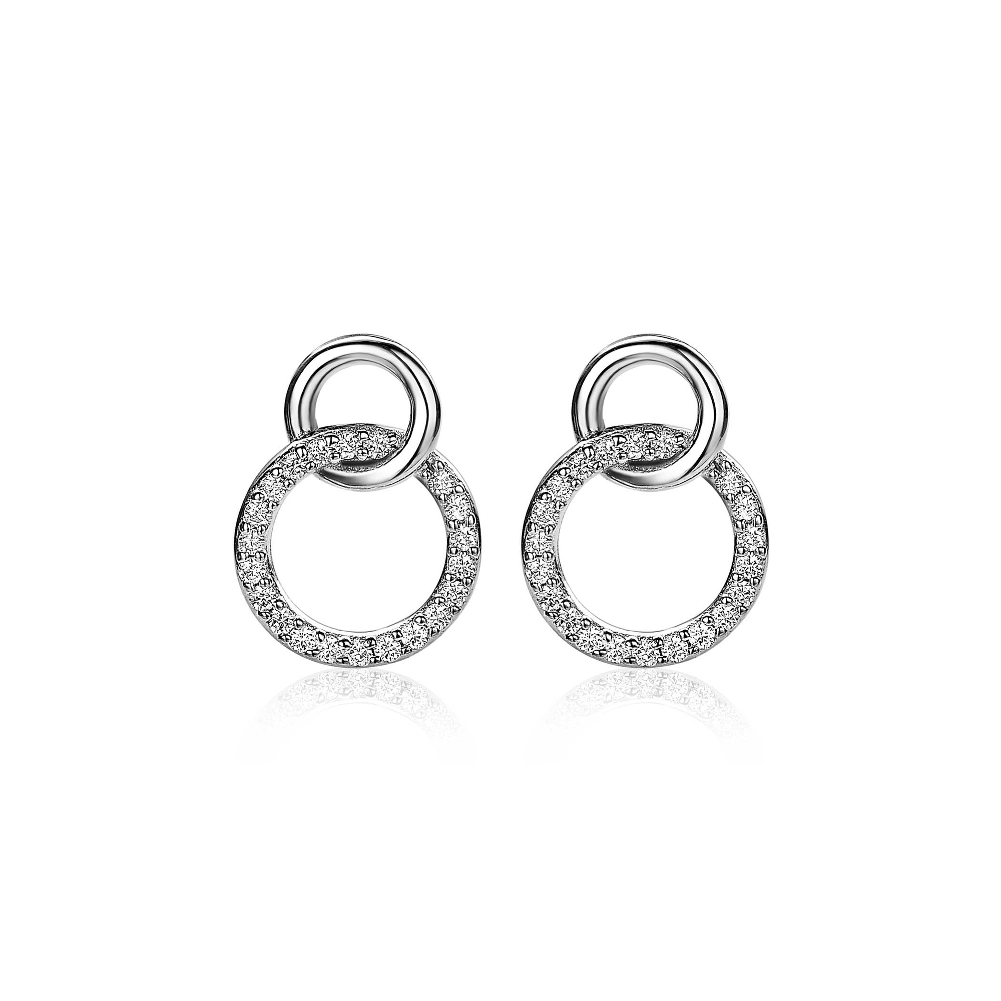 ZINZI Sterling Silver Stud Earrings 2 Open Connected Circles White ZIO1782