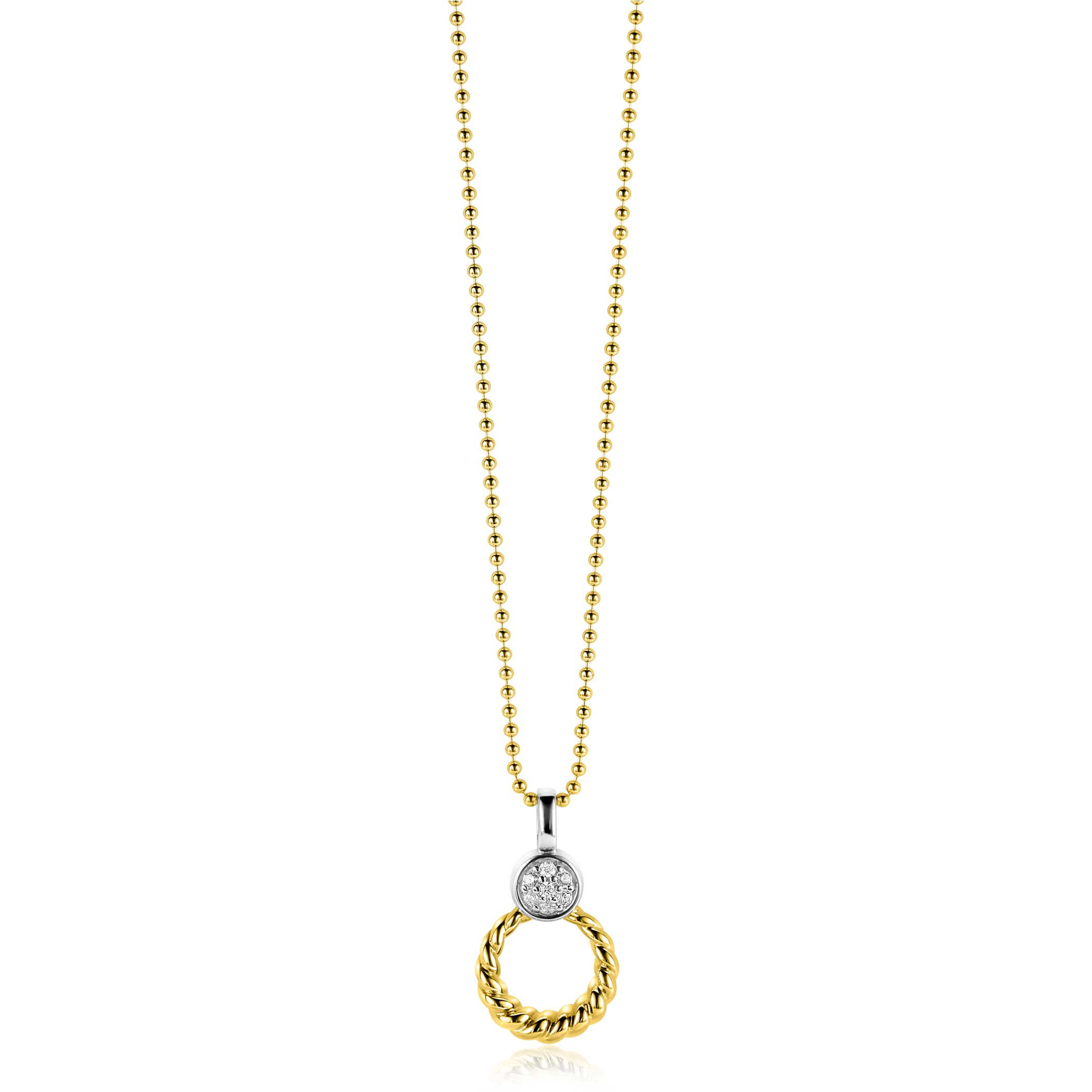 20mm ZINZI Gold Plated Sterling Silver Round Pendant Rope Design White Zirconias ZIH2390Y (excl. necklace)