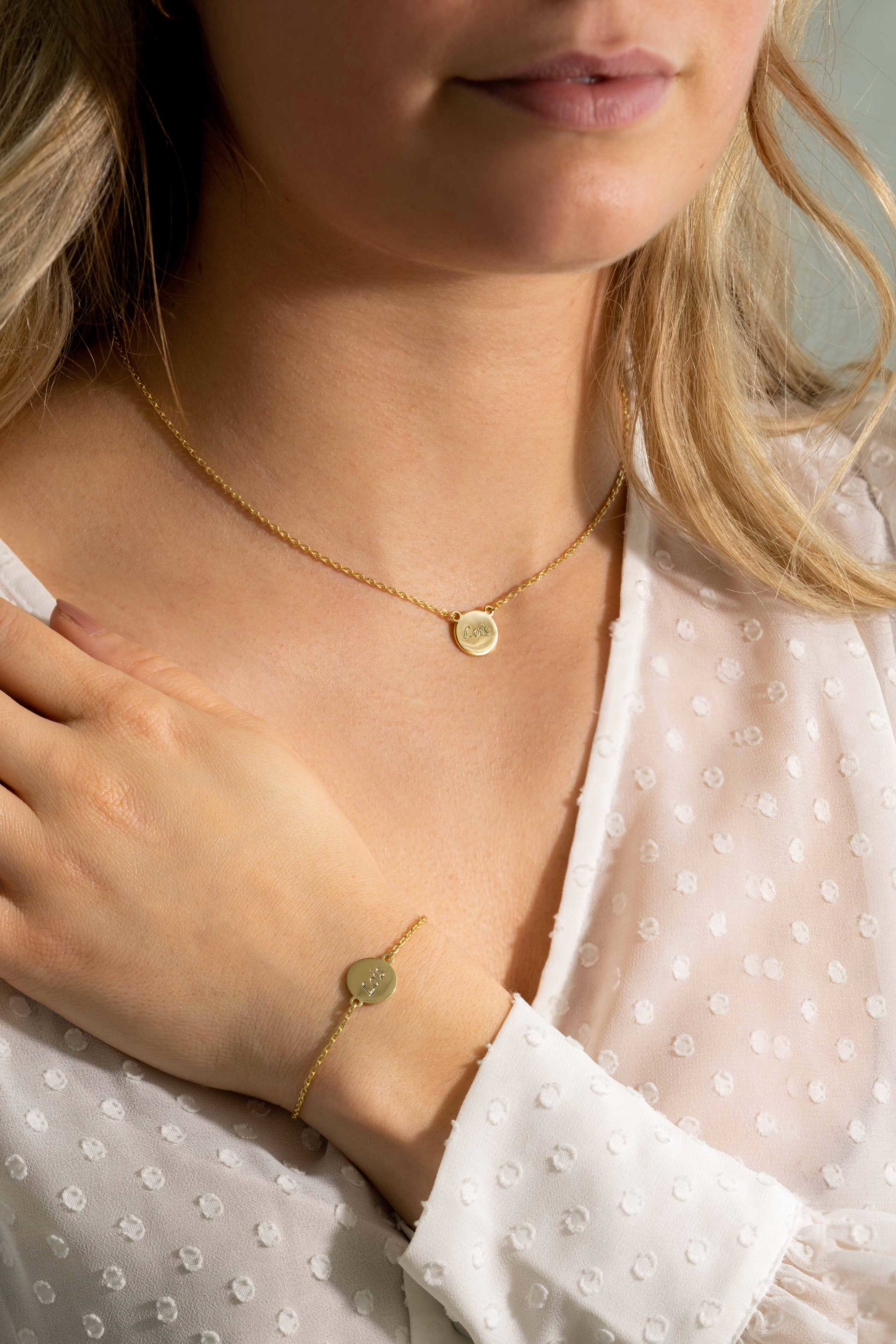 ZINZI gold plated zilveren ketting 43cm met rond plaatje 15mm om te graveren ZIC2345G