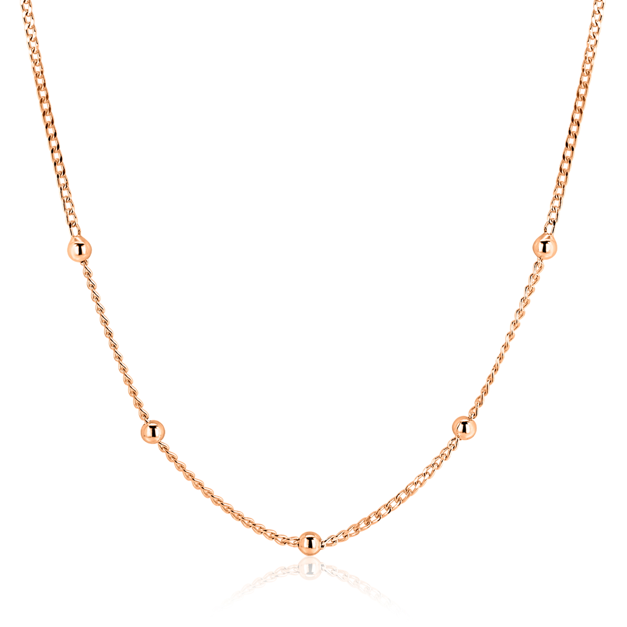 ZINZI rosé-plated zilveren gourmet ketting met vijf bolletjes 42–45cm ZIC2714R