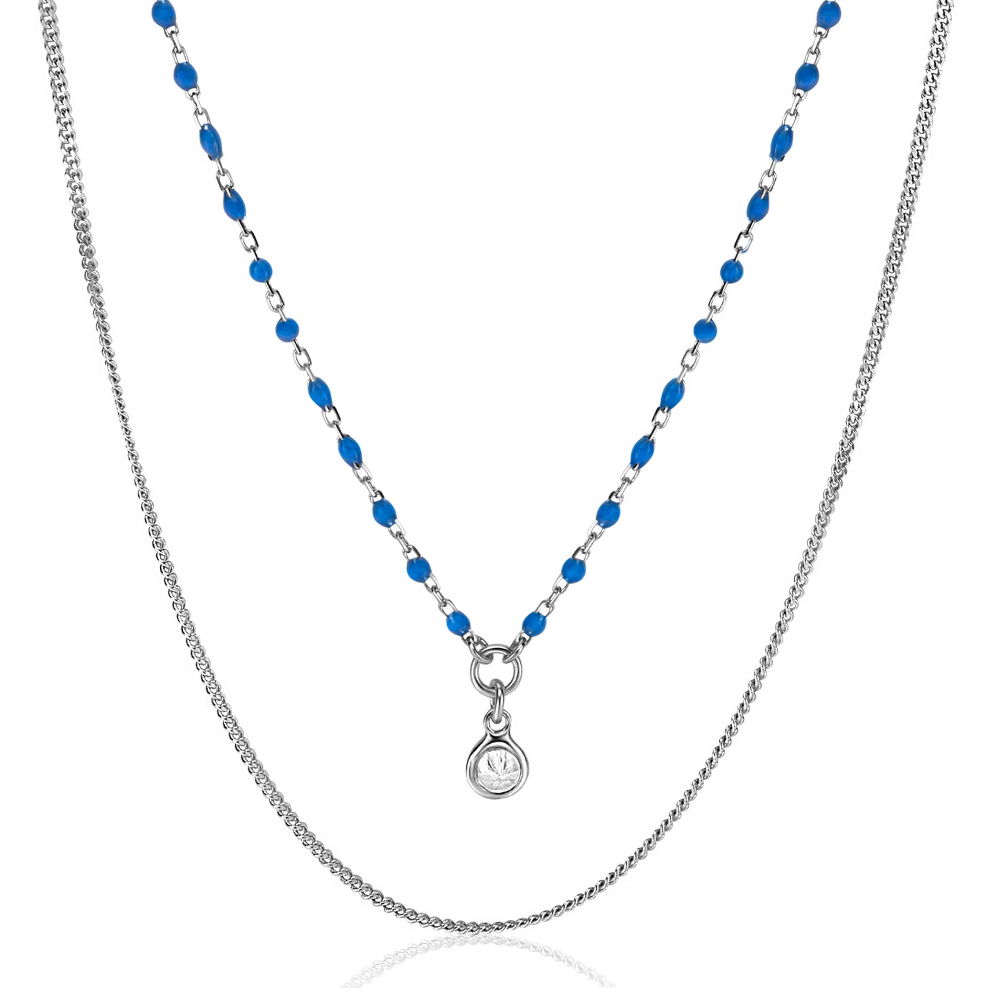 ZINZI zilveren multilook ketting met gourmet en blauwe bolletjes schakels, ronde zetting met witte zirconia 42-45cm ZIC2529