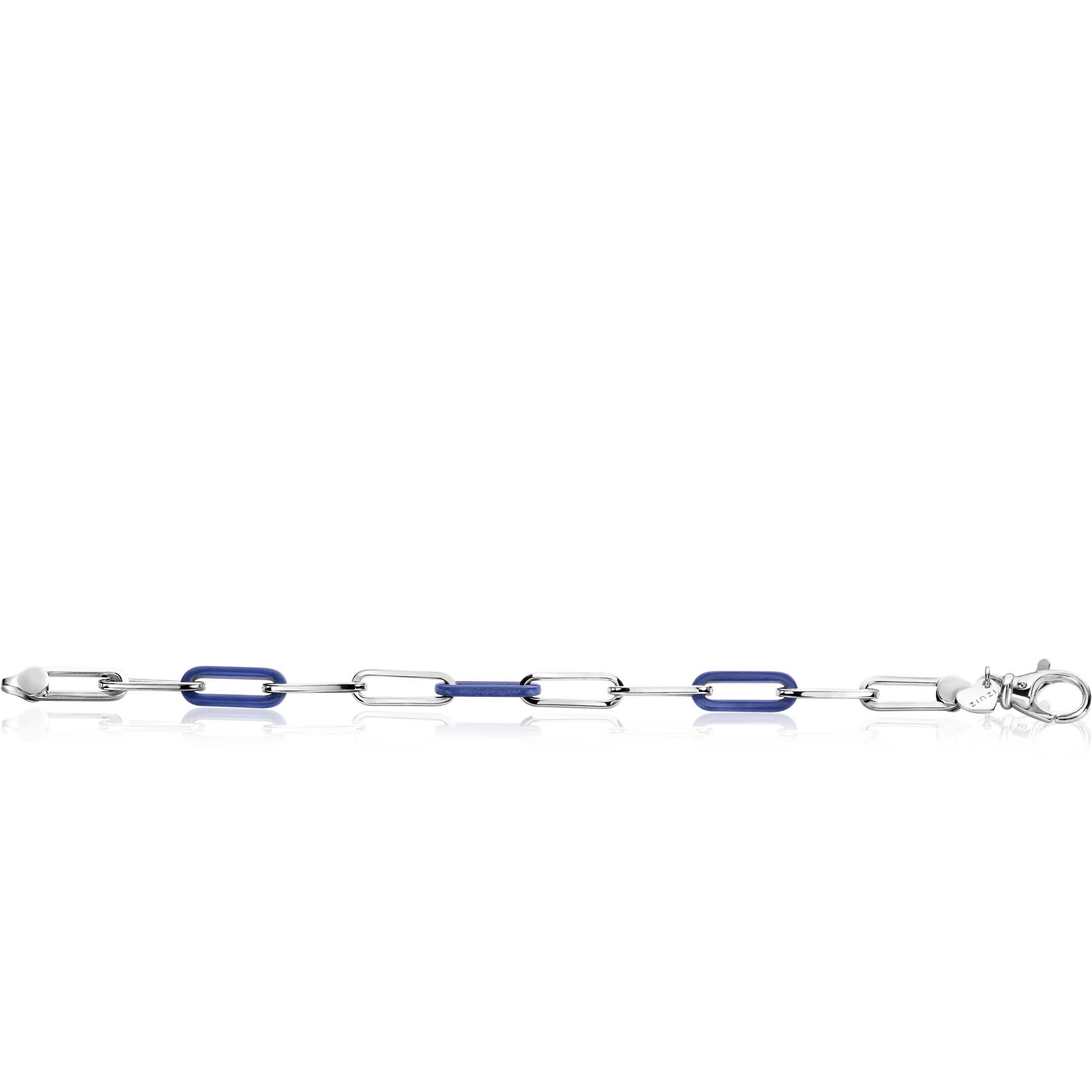 ZINZI zilveren armband met paperclip-schakels en drie trendy schakels in lapis blauw 19cm ZIA2549