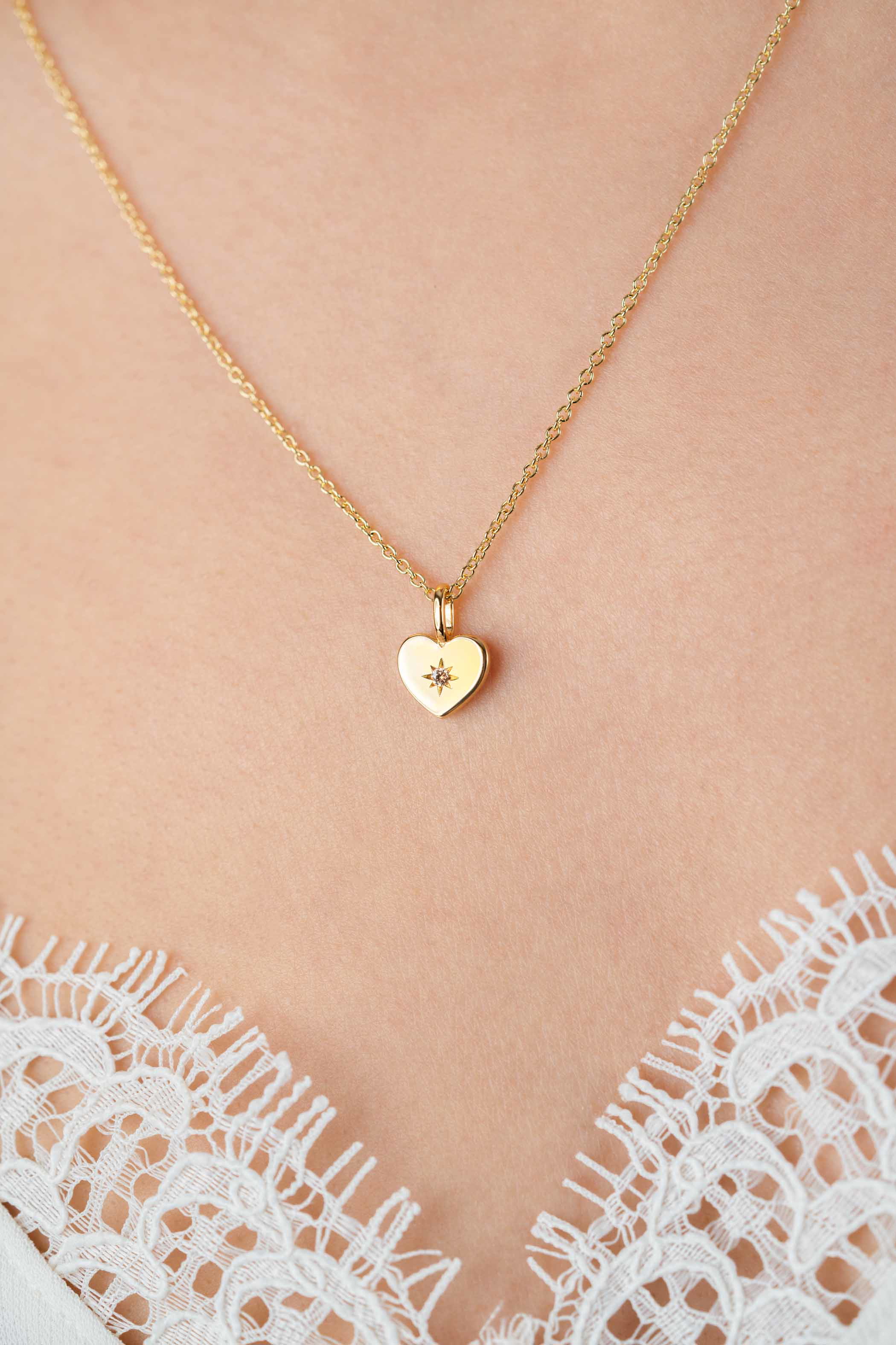 NOVEMBER Pendant 12mm Gold Plated Heart Birthstone Champagne Citrine Zirconia (excl. necklace)