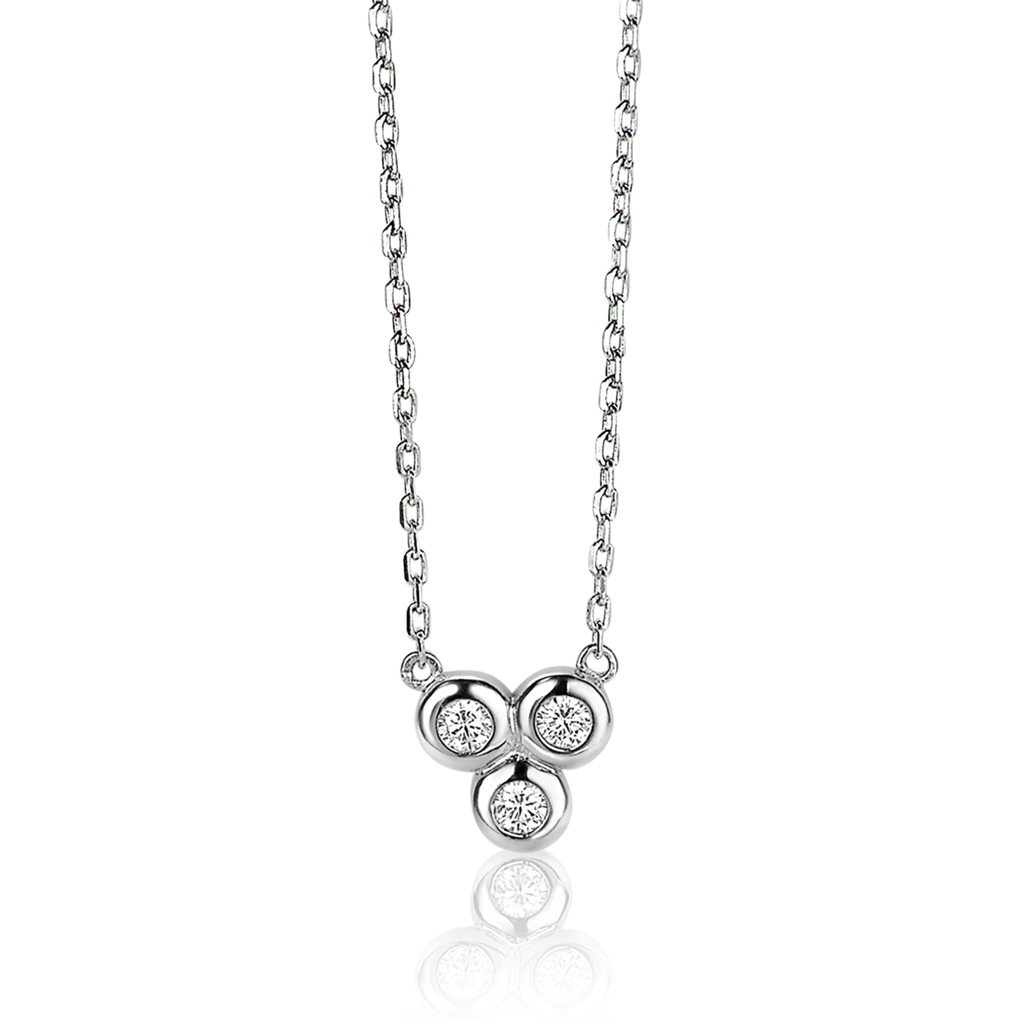 ZINZI zilveren ketting 45cm met hanger rond wit ZIC1442
