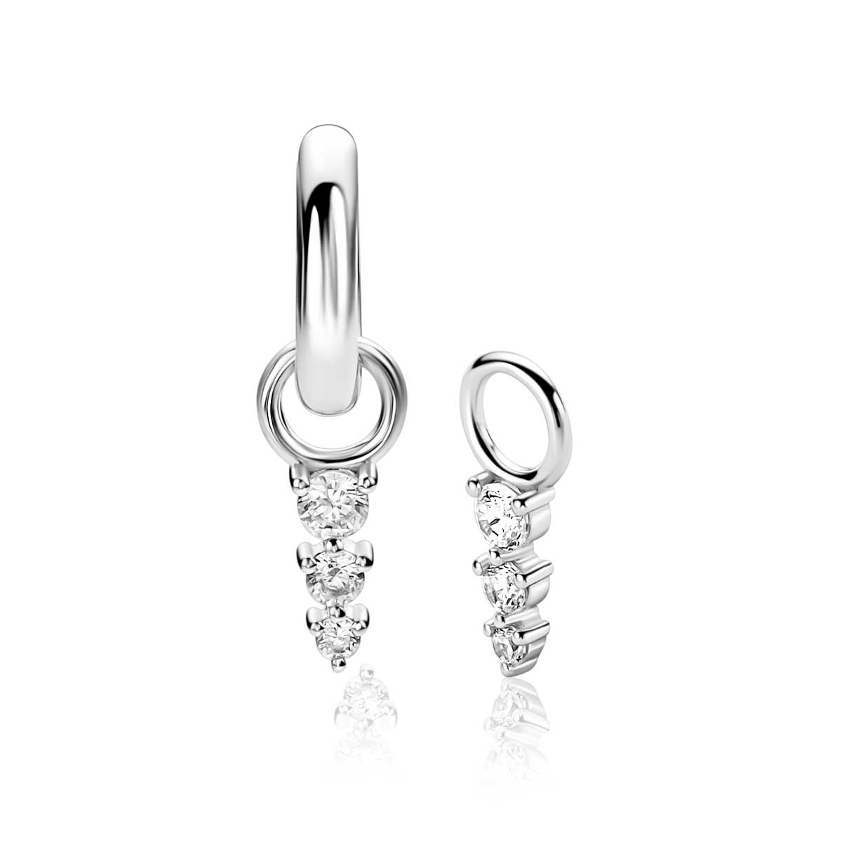 ZINZI zlv. oorbedels 3 zirconia's aflopend