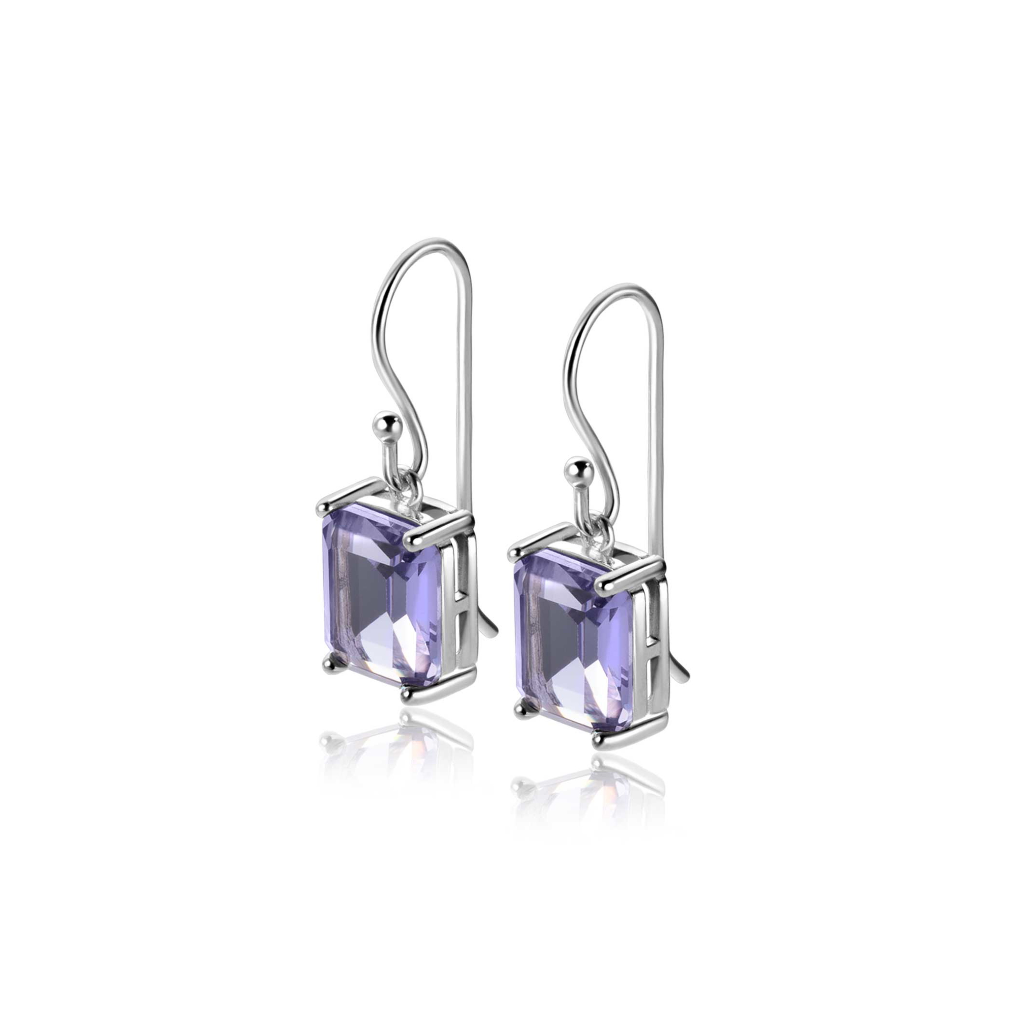 25mm ZINZI zilveren oorhangers met licht paarse kleursteen in vierpootszetting ZIO-BF97
