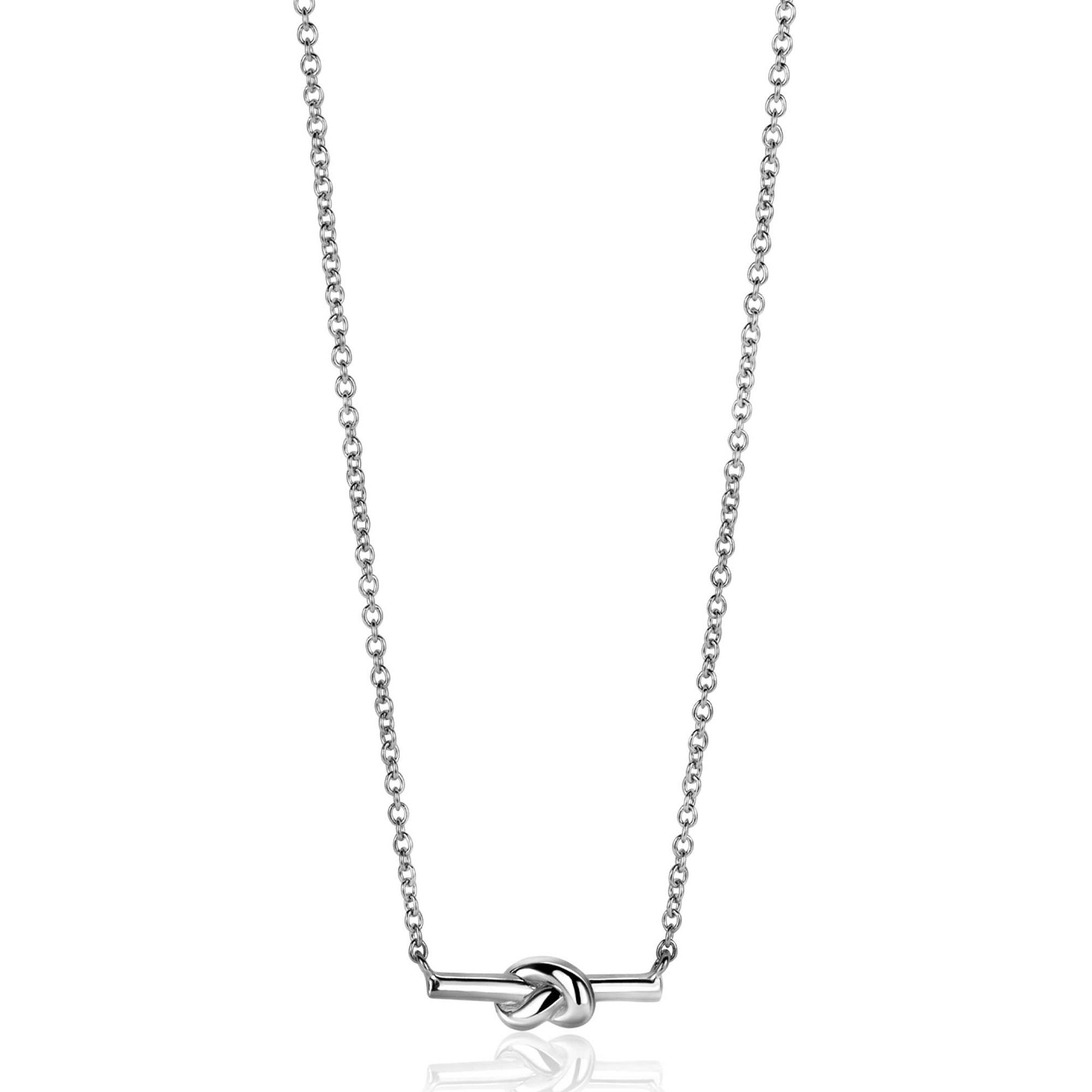 ZINZI zilveren schakel ketting met staafje en trendy knoop 45-48cm ZIC2613