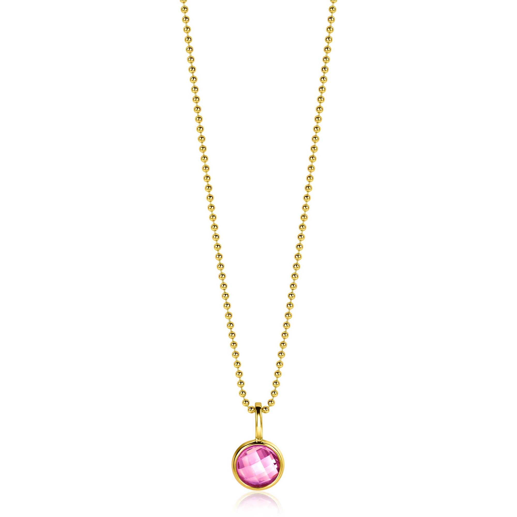 OKTOBER hanger 8mm gold plated geboortesteen roze rozenkwarts zirconia (zonder collier)