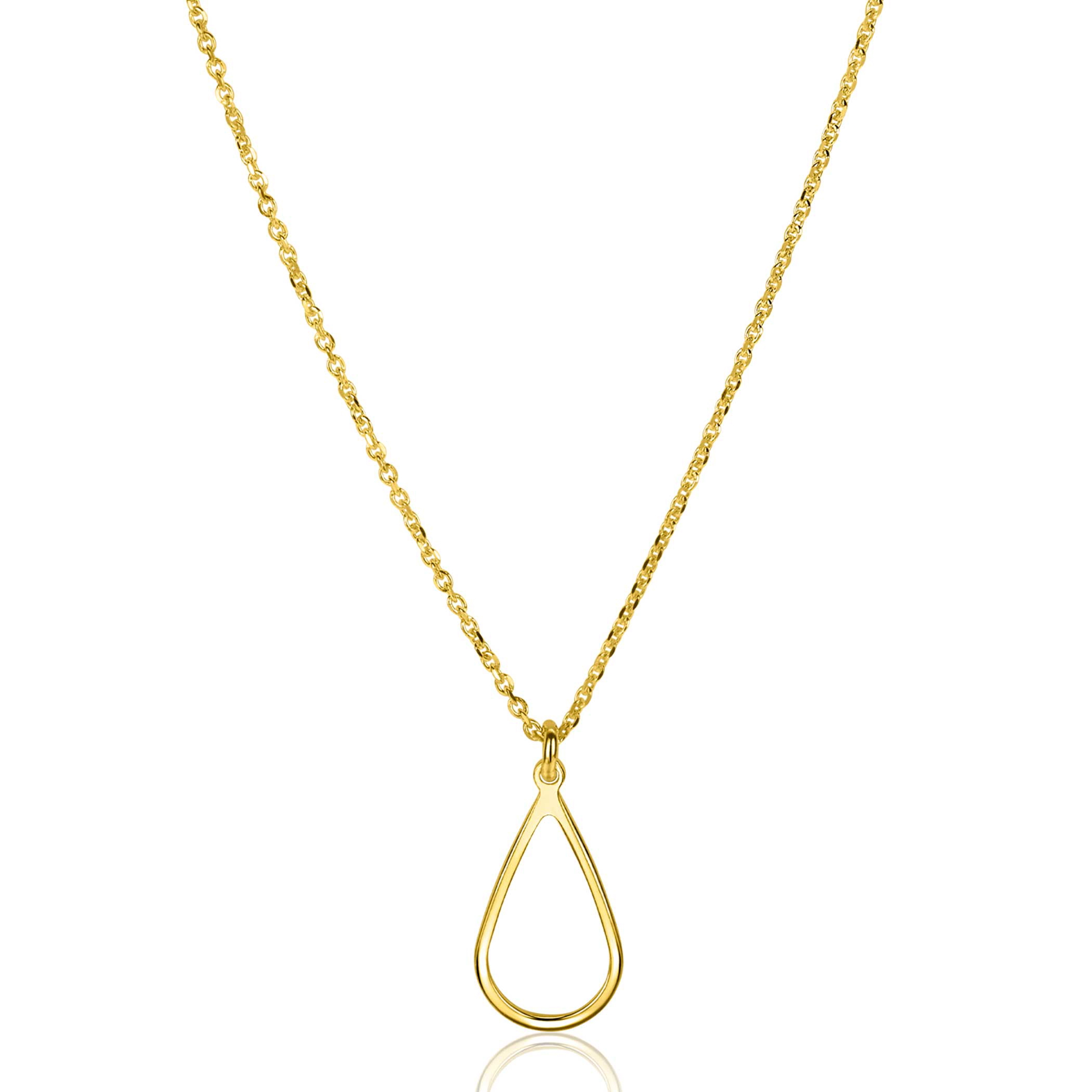 ZINZI gold plated zilveren jasseron ketting met open druppelvormige hanger (10mm) 42-45cm ZIC2635